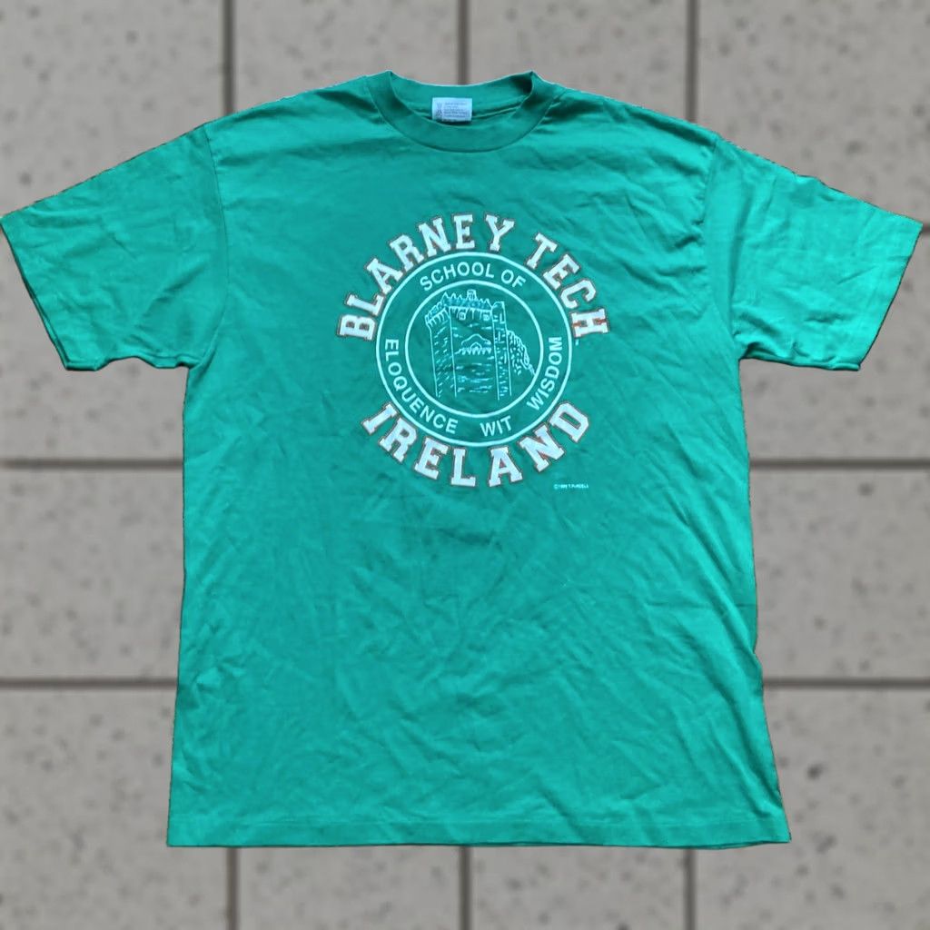 Hanes VINTAGE Blarney Tech Ireland Shirt Mens XL College Green Single Stitch 1989 Size US XL / EU 56 / 4 - 1 Thumbnail
