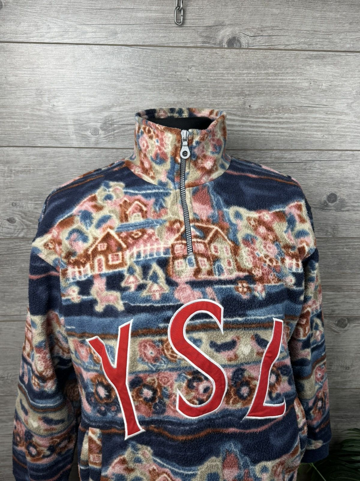 Japanese Brand YSL Fleece Yves Saint Laurent With Lightning and Big Logo Size US L / EU 52-54 / 3 - 3 Thumbnail