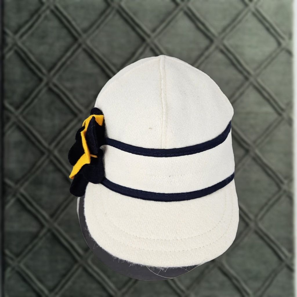 Vintage Stormy Kromer Hat Cap Fitted Womens 7 White Navy Flower Trapper USA Wool Winter Size ONE SIZE - 1 Thumbnail