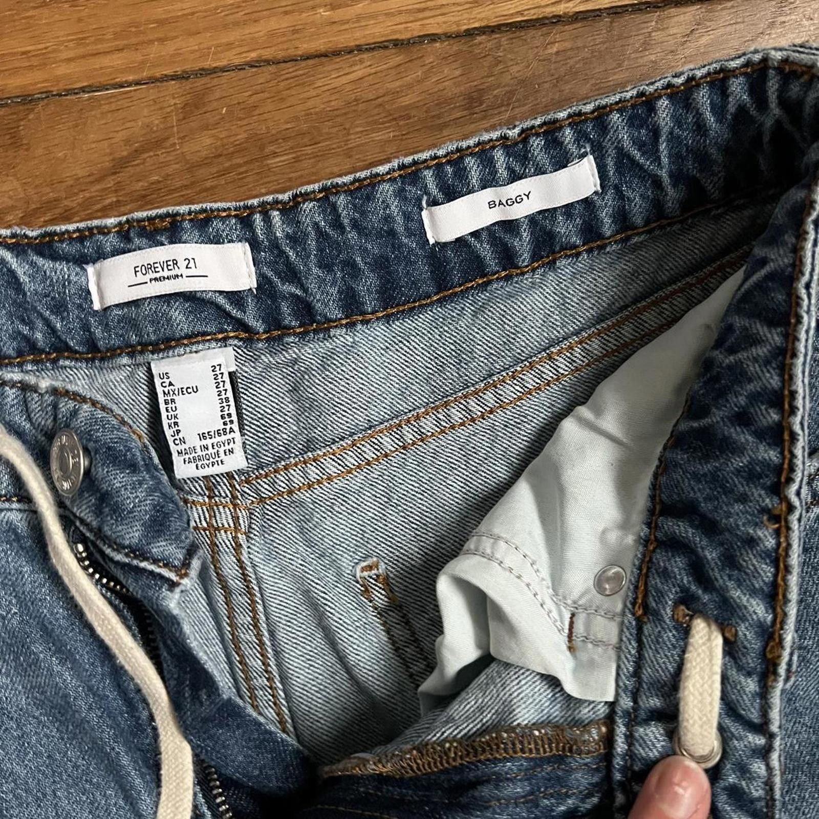 Forever 21 drawstring waist distressed dark wash jeans Size 27" / US 4 / IT 40 - 7 Thumbnail