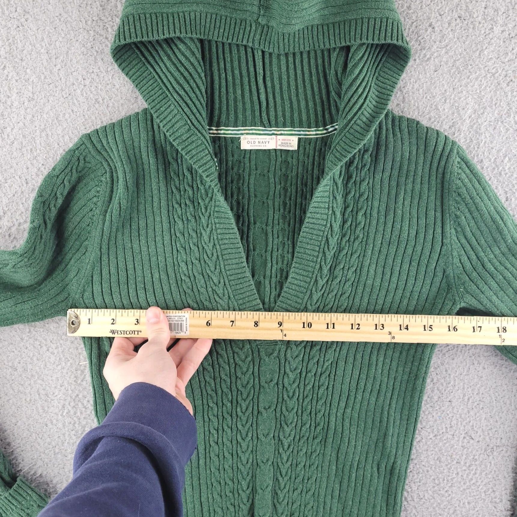 Old Navy Old Navy Sweater Womens Medium Green V-Neck Cable Knit Hooded Shirt Size M / US 6-8 / IT 42-44 - 5 Thumbnail