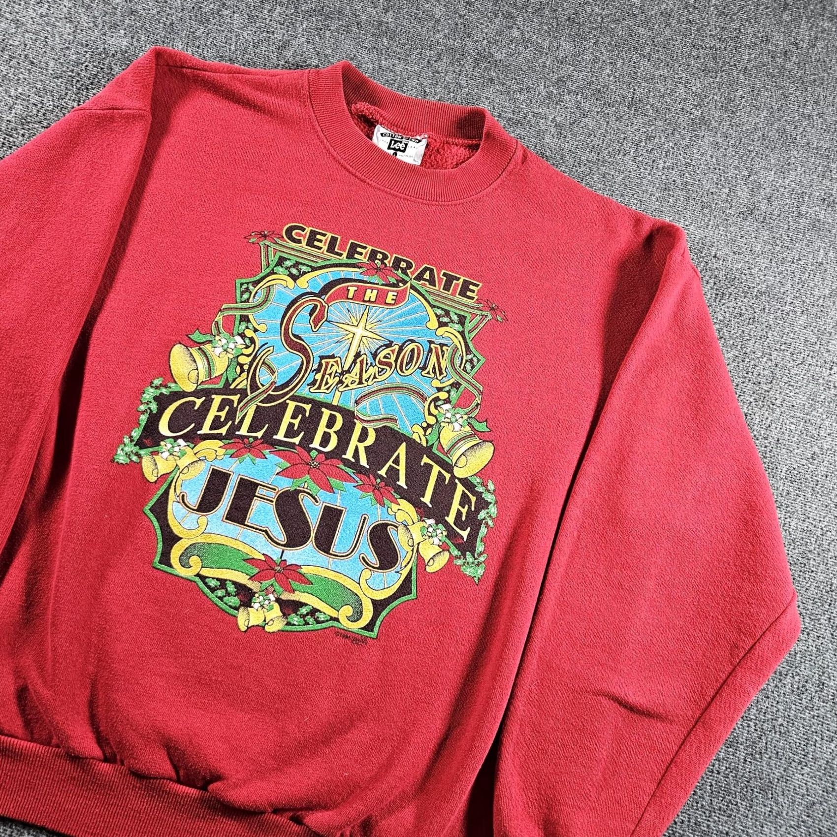 Lee VINTAGE Lee Sweatshirt Mens Large Red Celebrate Jesus Christmas Church USA 1991 Size US L / EU 52-54 / 3 - 4 Thumbnail