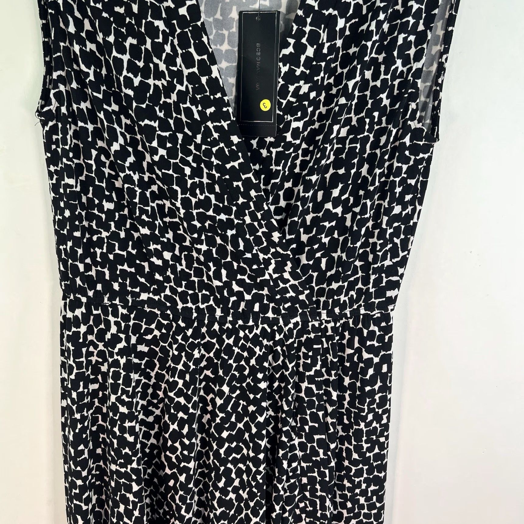 Bcbgmaxazria BCBGMAXAZRIA Dress Women's Medium Business Casual Midi Black White Pattern Animal Print V-Neck Sleeveless Wrap, Stretch, Zipperless Pullover Size M / US 6-8 / IT 42-44 - 3 Thumbnail