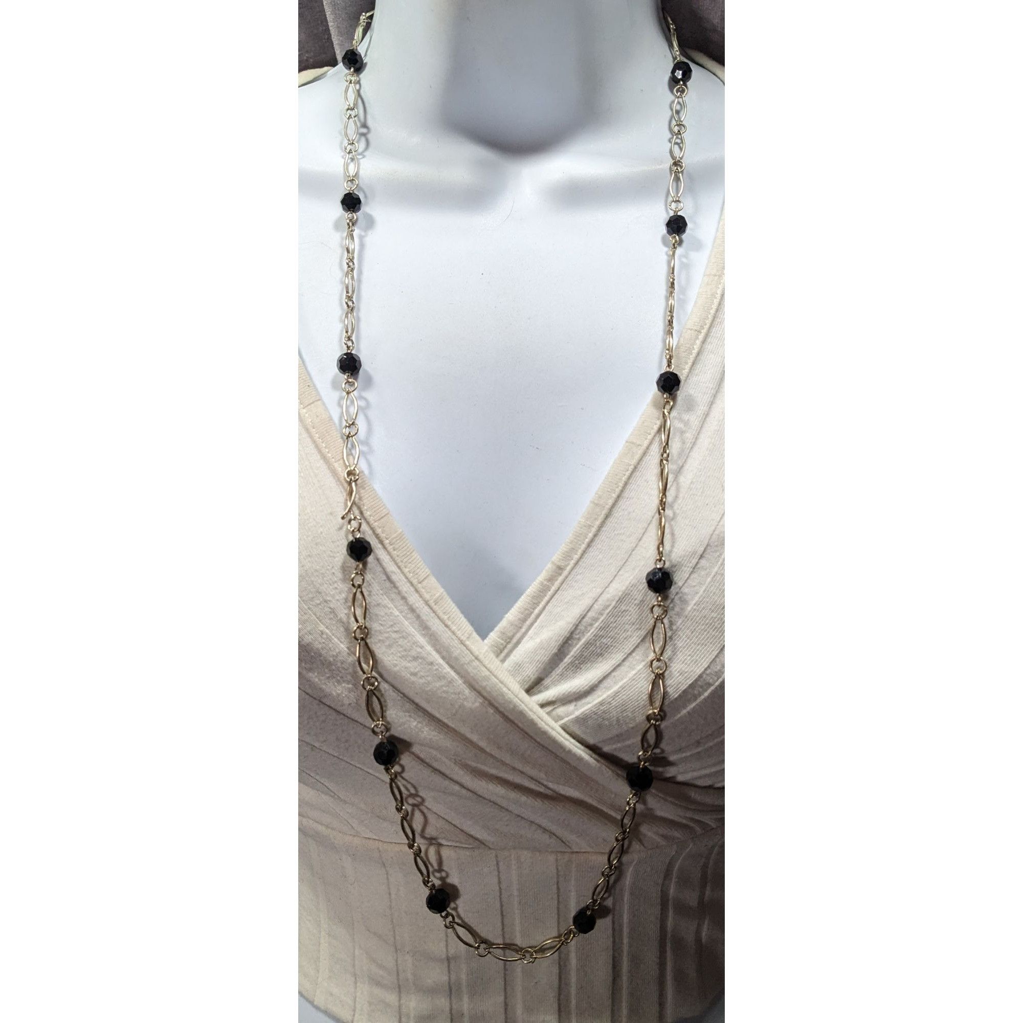 Other Unique Oval Chain Link Necklace With Black Glass Stations Size ONE SIZE - 2 Thumbnail