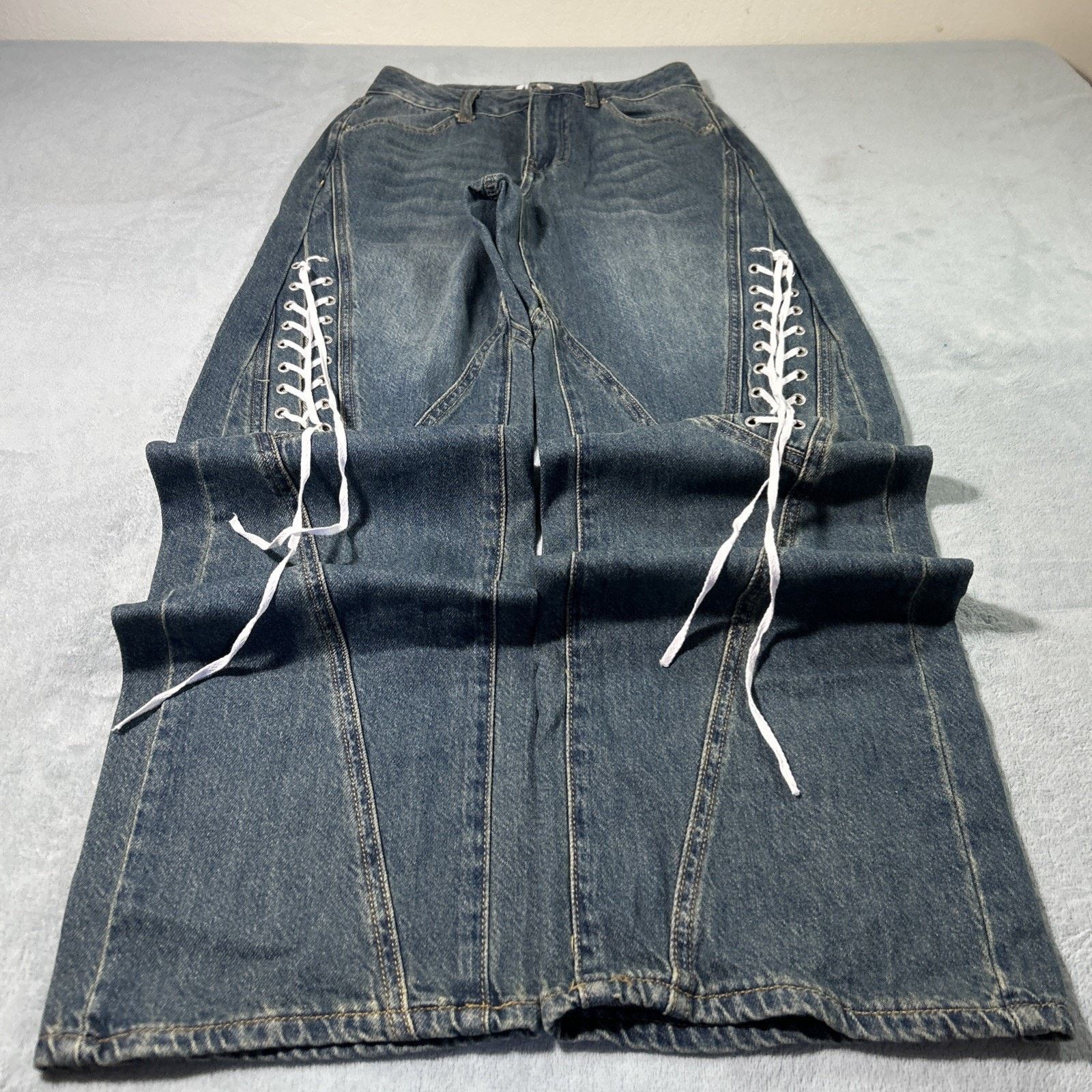 Forever 21 Tie Strap Beyond Baggy Jeans Ws 24 25x30 Wide Loose Grunge Size 25" / US 0 / IT 36 - 1 Thumbnail