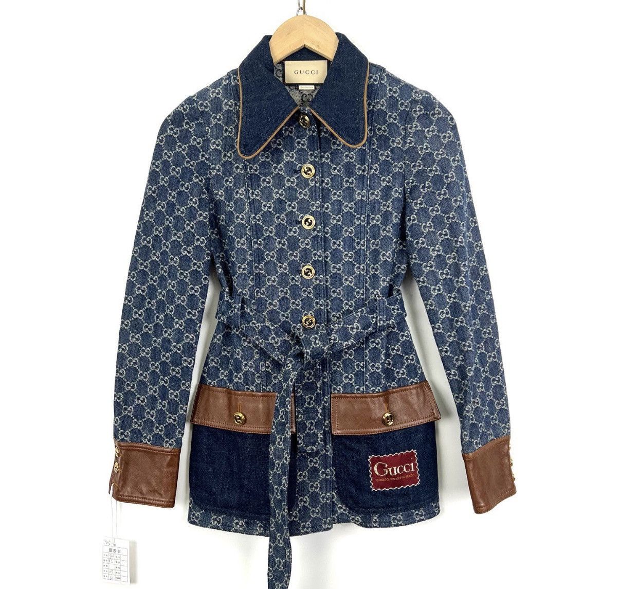 Gucci Gucci Dark Blue All-Over Logo Leather Panel Denim Jacket K12 Size XXS / US 00 / IT 34 - 1 Thumbnail