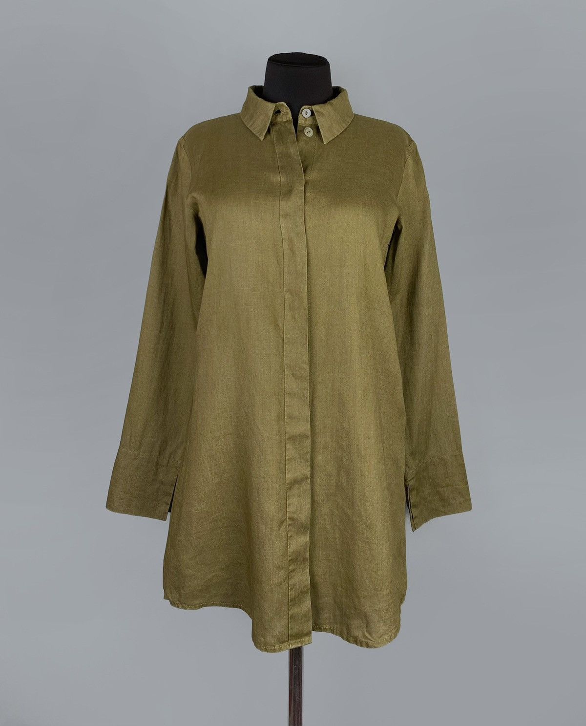 Vintage Women's KATHARINA HOVMAN 100% Linen LS Khaki Shirt US 6 Size M / US 6-8 / IT 42-44 - 1 Thumbnail