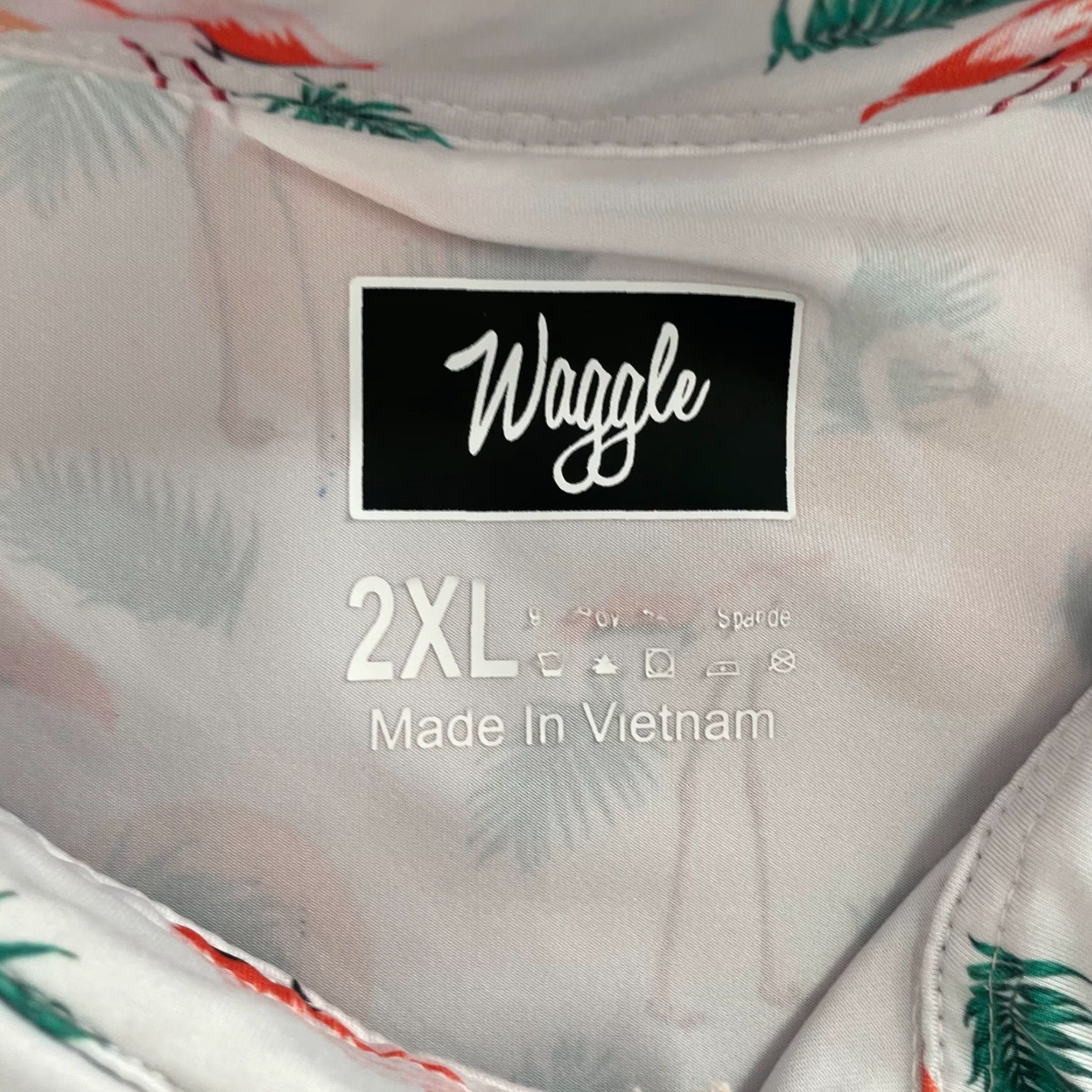 Vintage Waggle Shirt Golf Polo 2XL Mens Performance Stretch White Flamingo Print All Over Breathable Casual Polo Shirt Size US XXL / EU 58 / 5 - 5 Thumbnail
