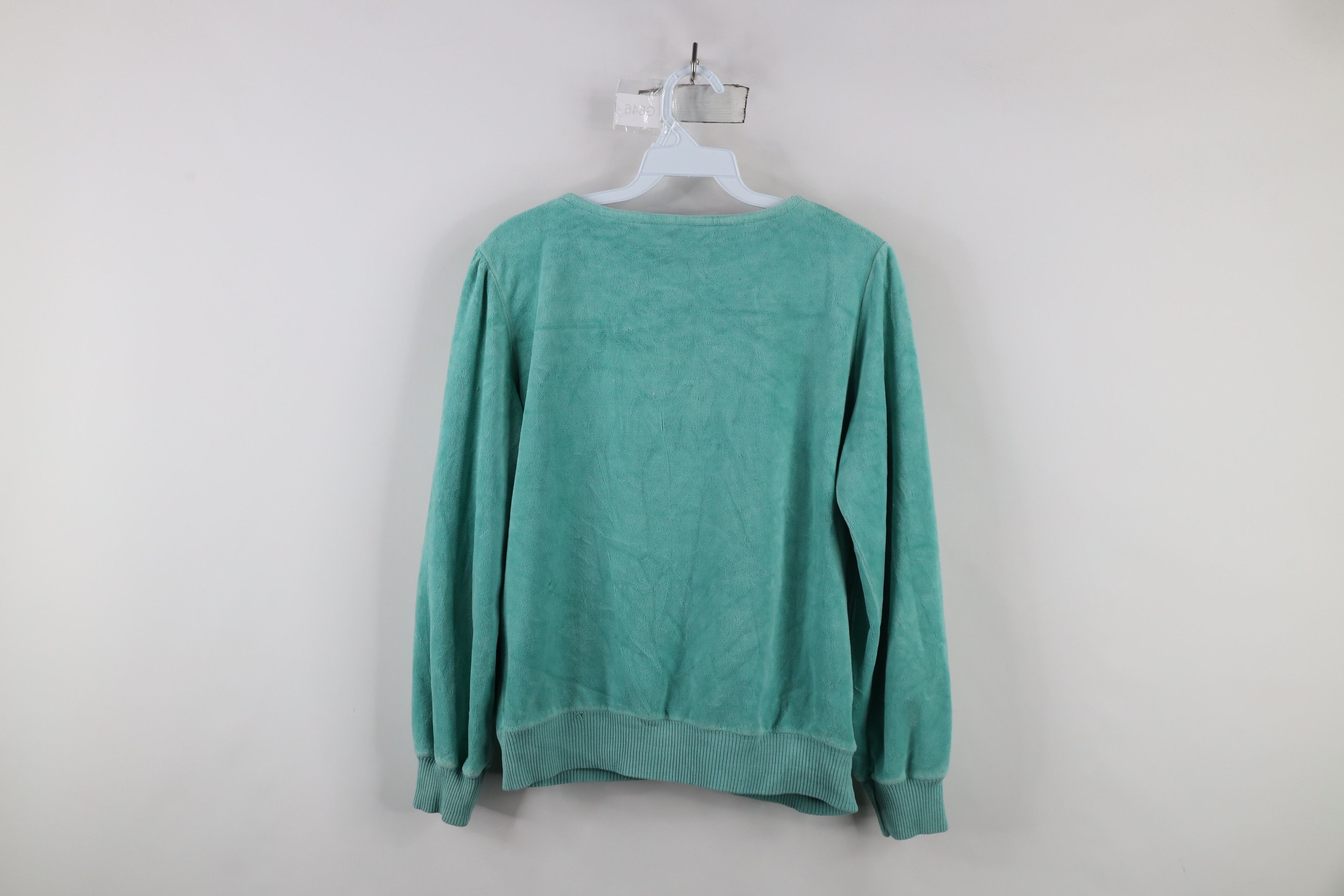 Vintage Vintage 70s Streetwear Blank Velour Sweater Teal USA Size L / US 10 / IT 46 - 10 Thumbnail