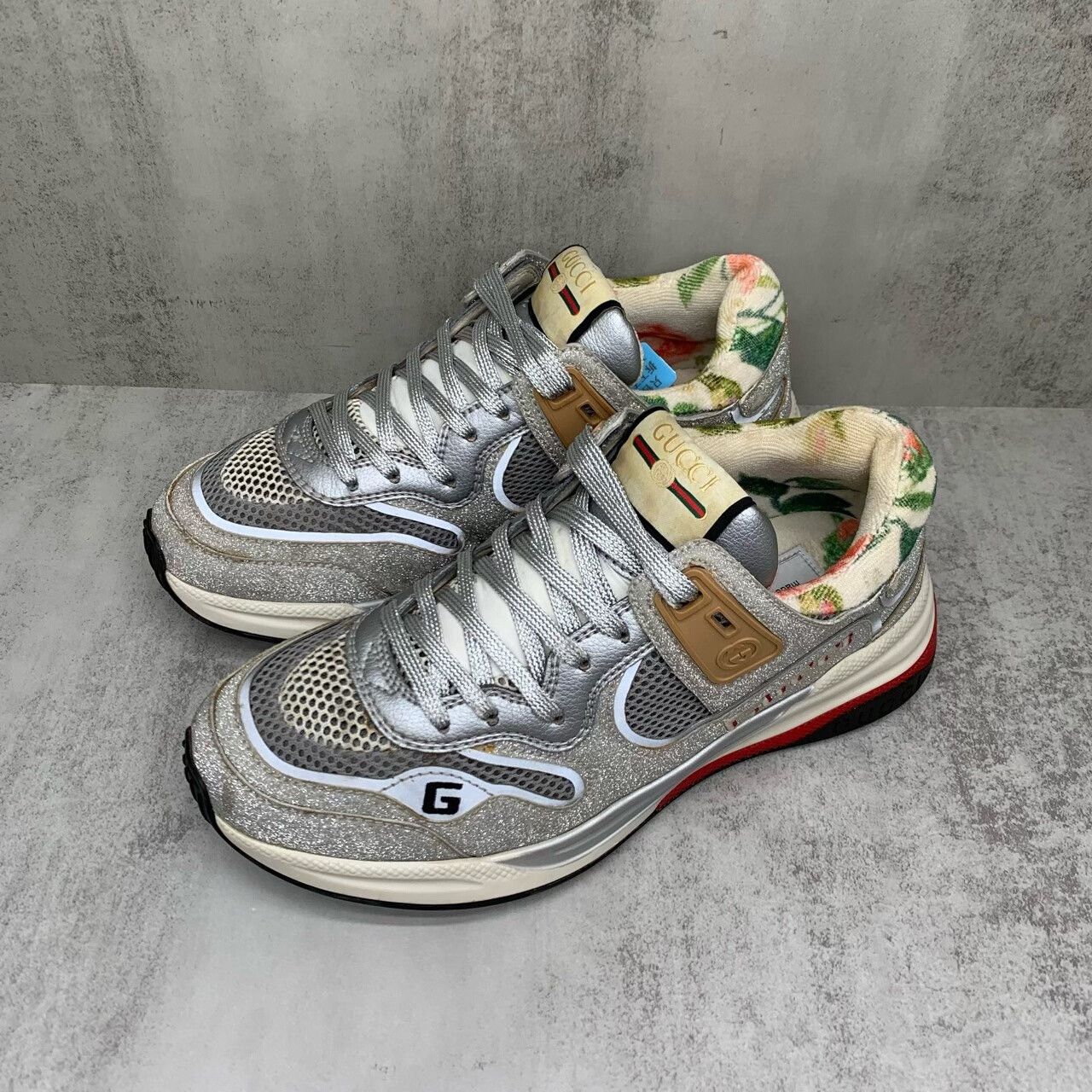 Gucci gucci ultrapace silver glitter sneakers size 37.5 Size US 7.5 / EU 40-41 - 1 Thumbnail