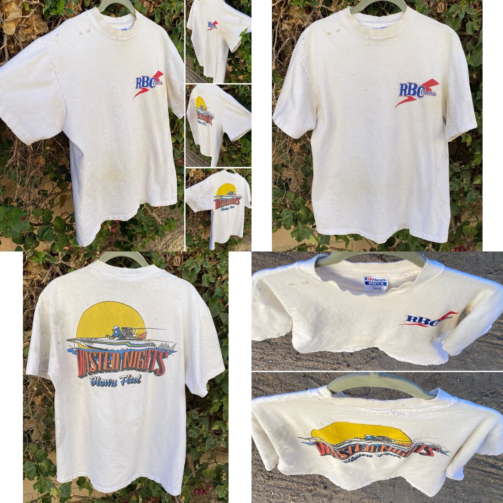 Hanes VINTAGE Hanes T-Shirt White Men L Graphic Print Blown Flatbottom Drag Boat 1980s Wasted Nights RBC Electric Size US L / EU 52-54 / 3 - 8 Thumbnail