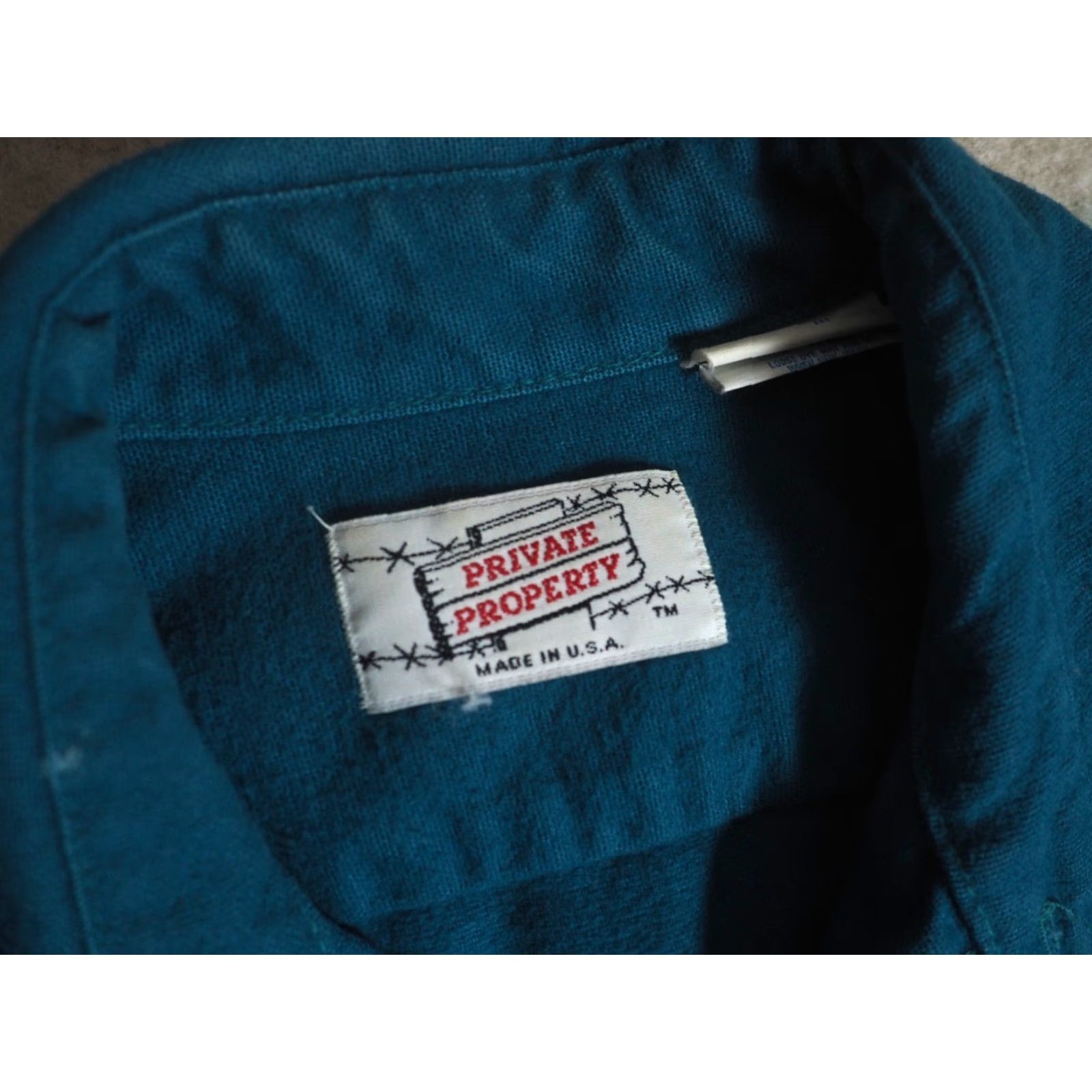 Altea VINTAGE 70s Private Property Shirt Teal Blue Chamois Cloth Pocket USA Mens M Long Sleeve Button-Front Cotton Grunge Casual Decade 1970s US Size US M / EU 48-50 / 2 - 4 Thumbnail
