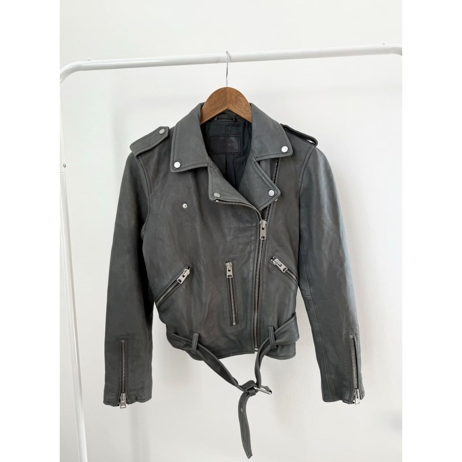 Allsaints AllSaints Balfern Leather Jacket Womens Motorcycle Gray Y2K Size M Regular XS? Size M / US 6-8 / IT 42-44 - 3 Thumbnail
