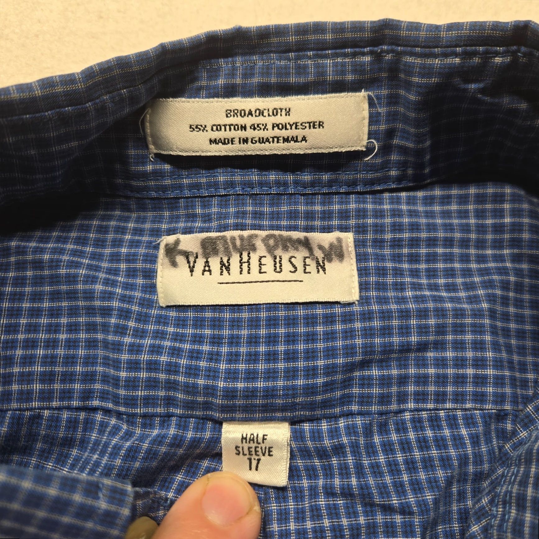 Van Heusen Van Heusen Blue Checkered Button-Down Dress Shirt Adult Men 17 Regular Fit Size US XL / EU 56 / 4 - 3 Thumbnail
