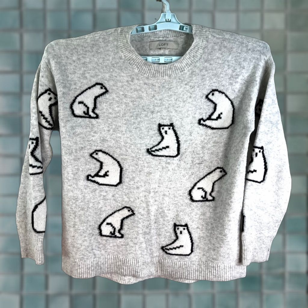 Loft VINTAGE LOFT Wool-Blend Polar Bear Sweater Womens M Gray Animal Print Crew Neck Long Sleeve Fall Winter Size M / US 6-8 / IT 42-44 - 1 Thumbnail