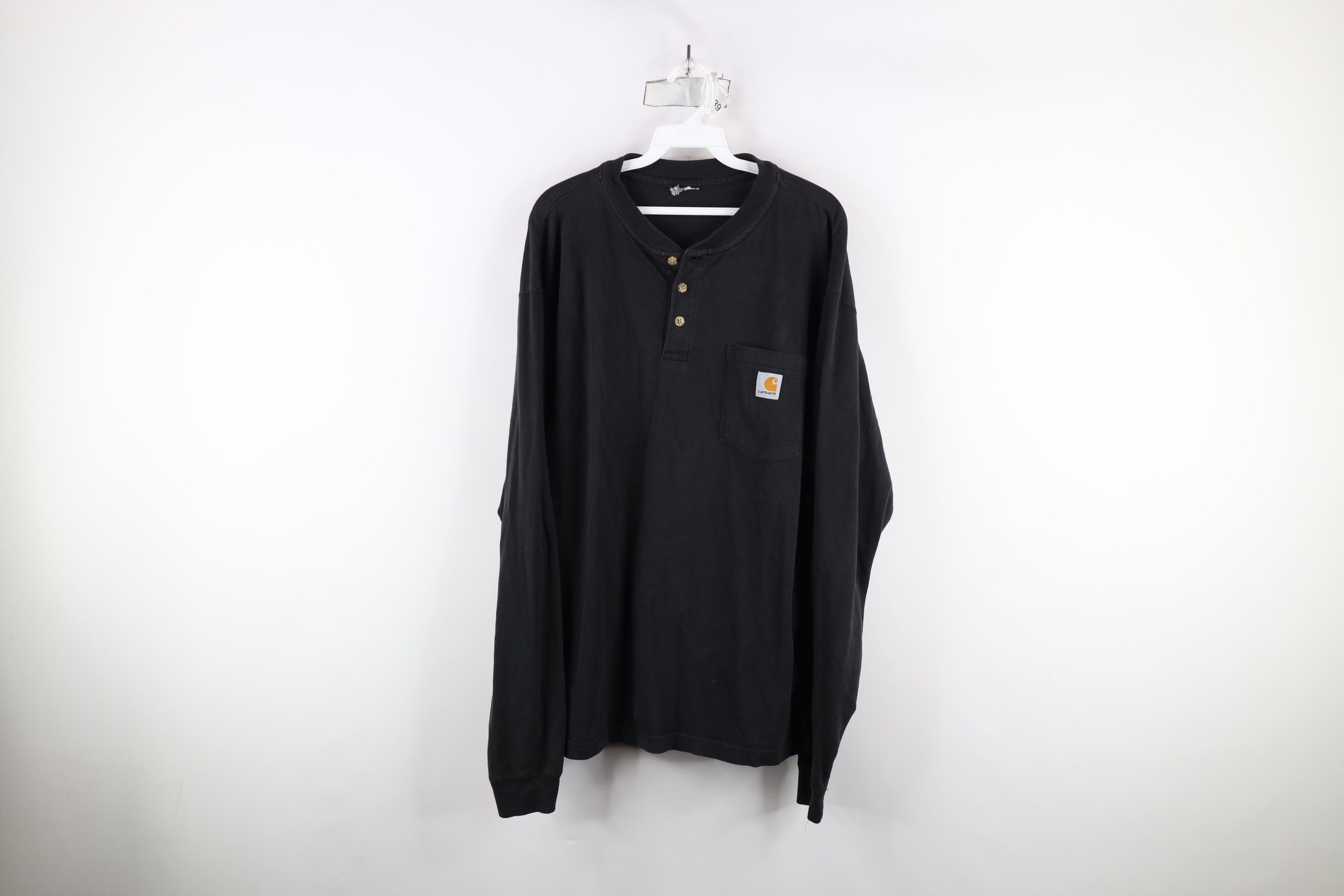 Carhartt × Vintage Vintage 90s Carhartt Spell Long Sleeve Henley T-Shirt Black Size US XL / EU 56 / 4 - 1 Thumbnail