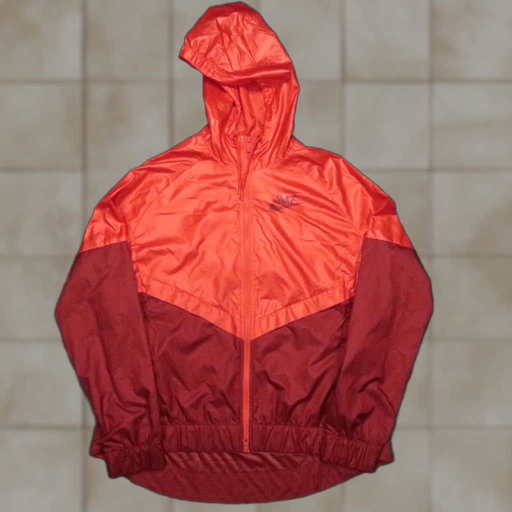Nike Windrunner Jacket Womens Large Red Hooded Full Zip Windbreaker Jacket Zip Lightweight Lined Pockets Hooded Windrunner Nike