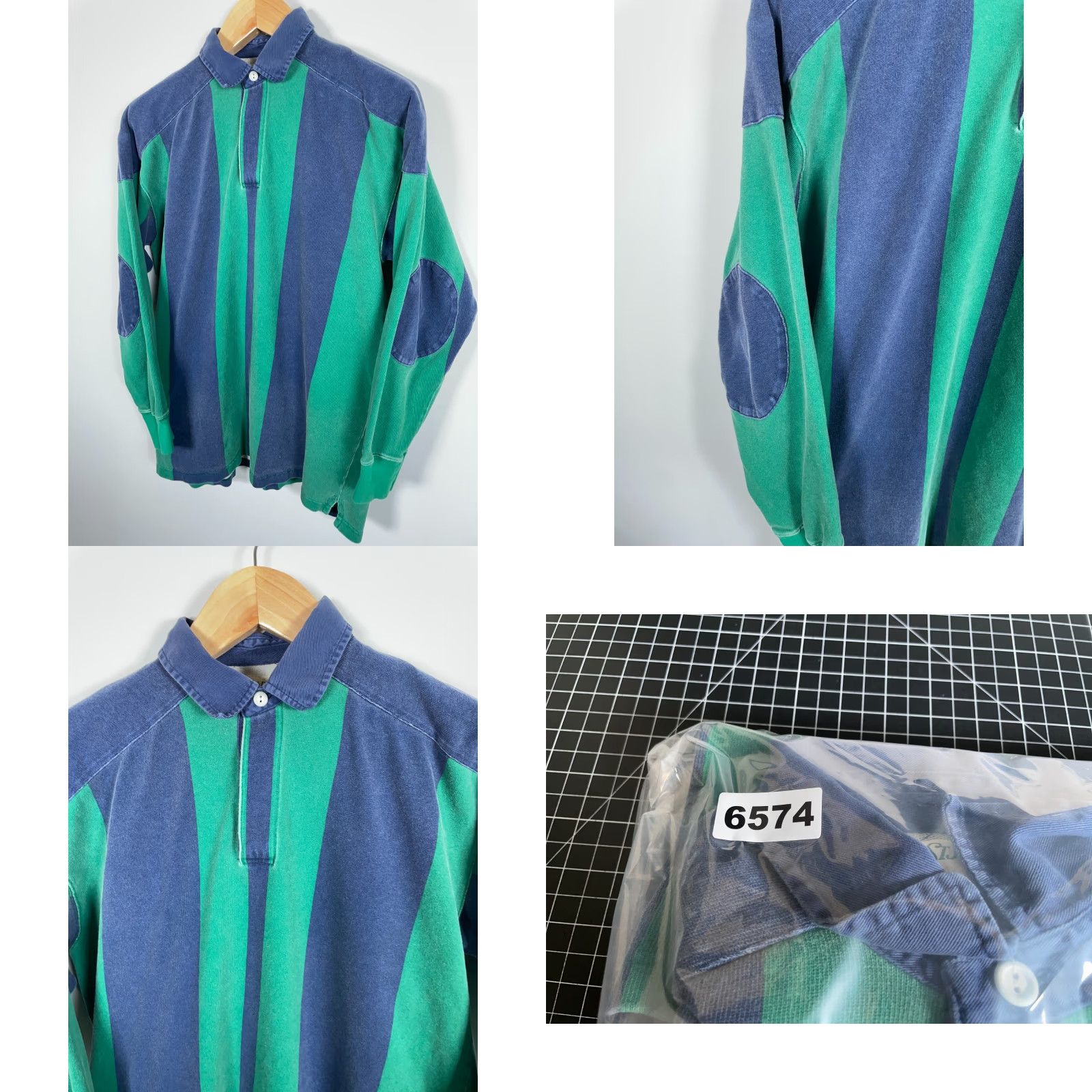 Vintage VINTAGE St. John's Bay Polo Shirt Rugby Shirt Striped Green Blue Long Sleeve Large Tall Men Size US L / EU 52-54 / 3 - 8 Thumbnail