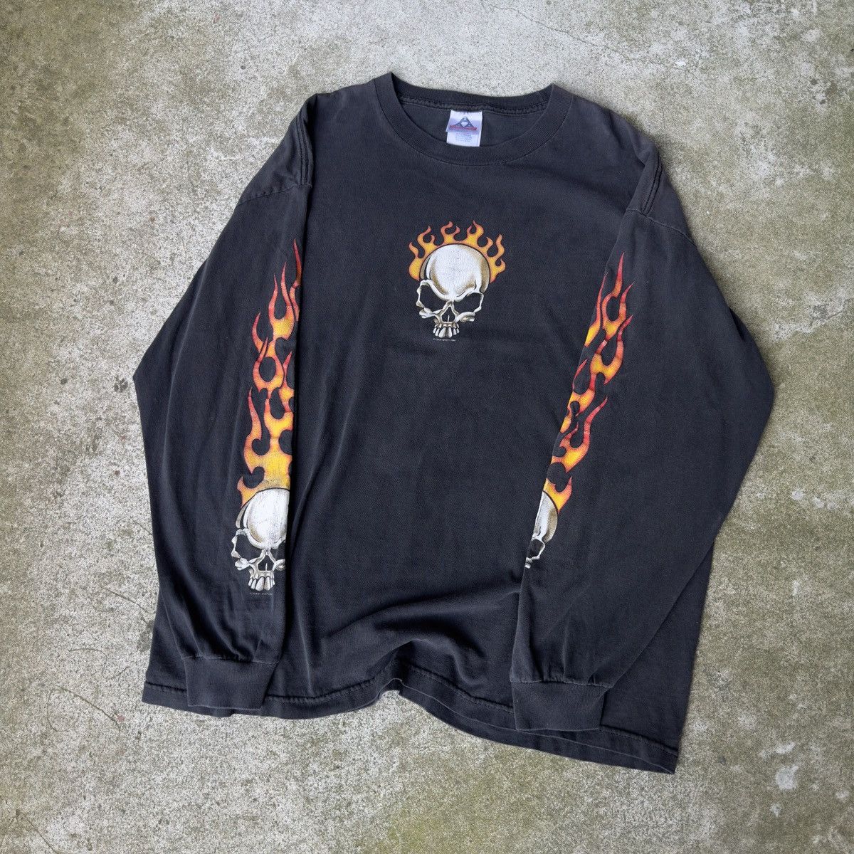 Vintage Skull Biker Flame Longsleeve Thrashed Faded ERD Grunge Biker Size US XL / EU 56 / 4 - 8 Thumbnail