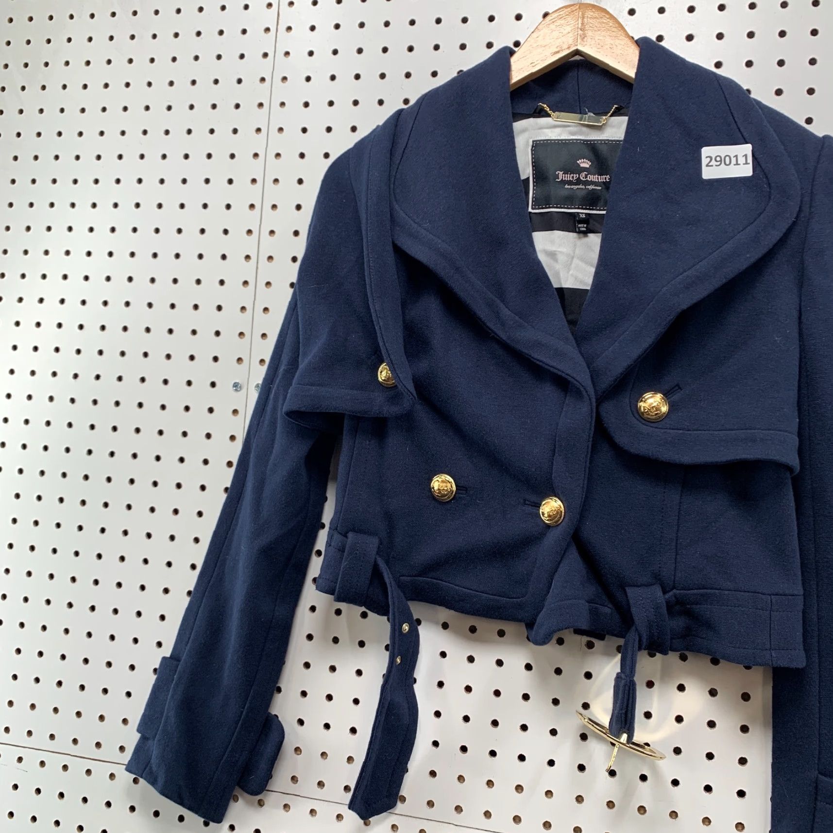 Juicy Couture VINTAGE Juicy Couture Jacket Womens XS Navy Blue Cropped Wool Belted Motorcycle Jacket Size XS / US 0-2 / IT 36-38 - 3 Thumbnail