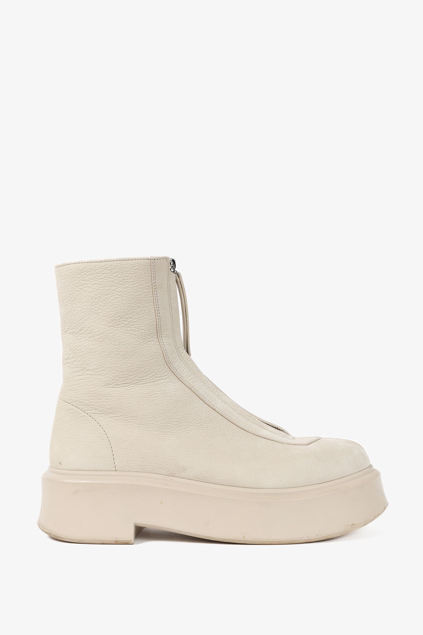 The Row Beige Leather Platform Zipped Boot