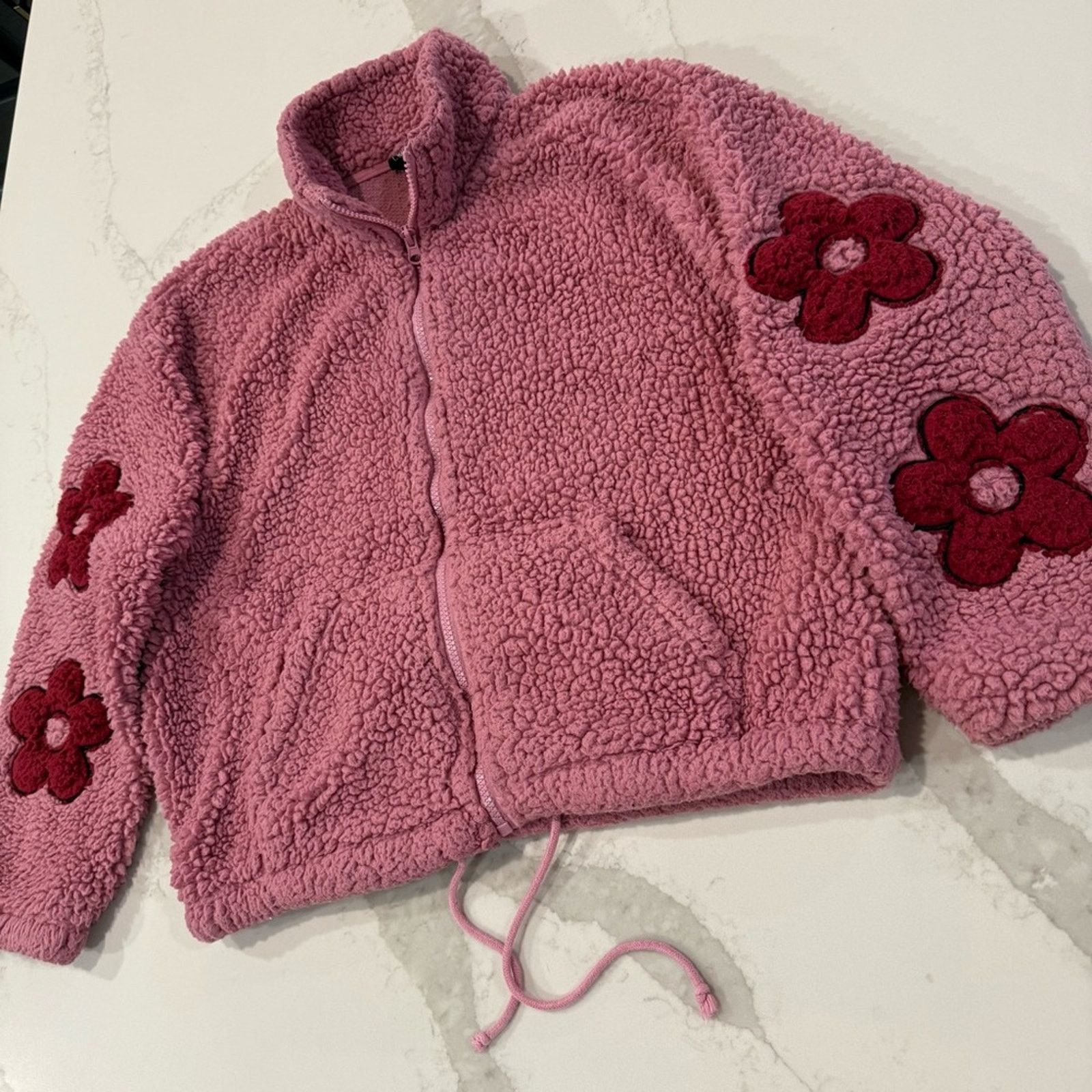 Pacsun PacSun Full Zip Flower Teddy Sherpa Jacket Women's Size XS Size XS / US 0-2 / IT 36-38 - 3 Thumbnail