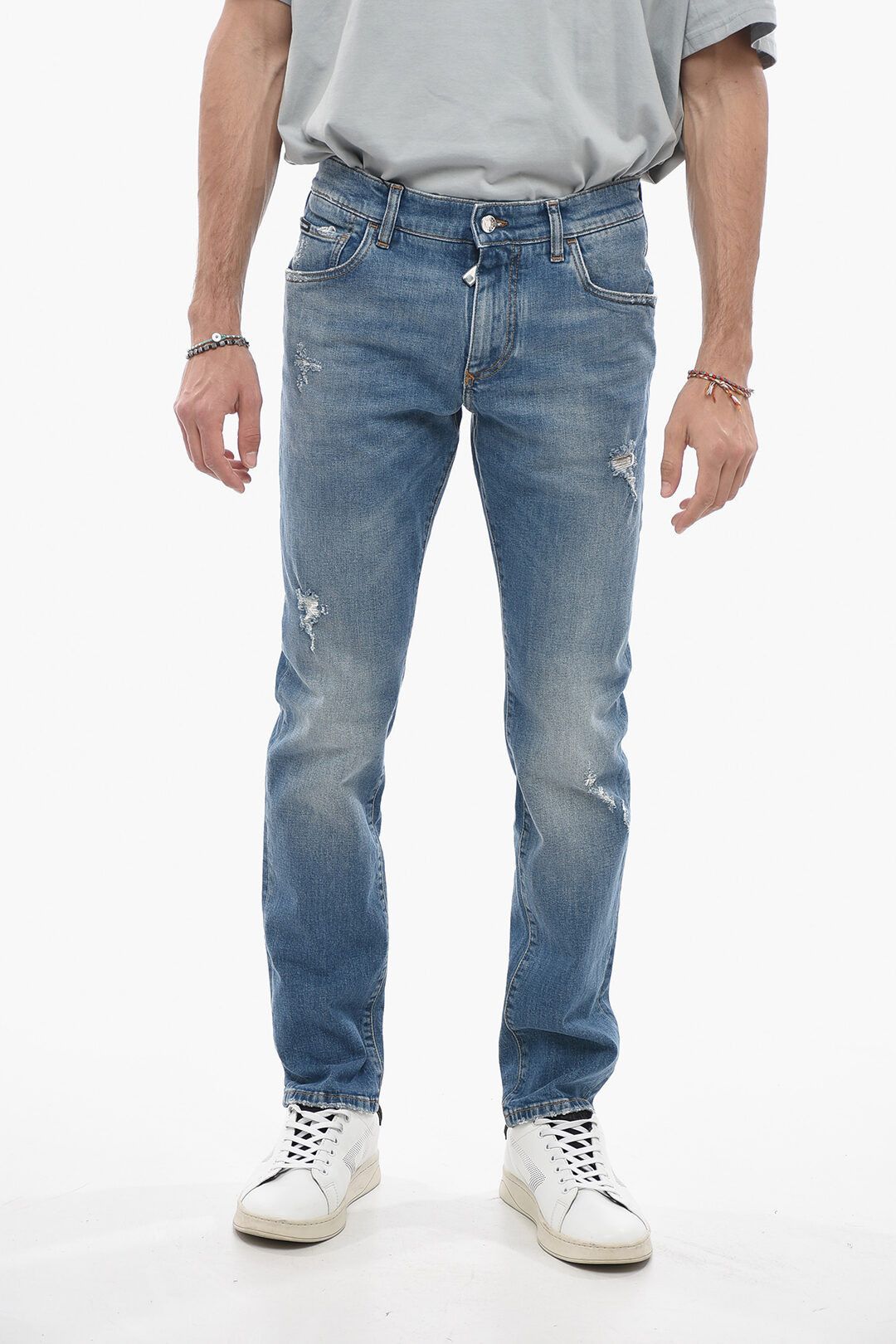 image of Dolce Gabbana Og1Mm0424 Stretch Cotton Slim Fit Denim In Light Blue, Men's (Size 32)