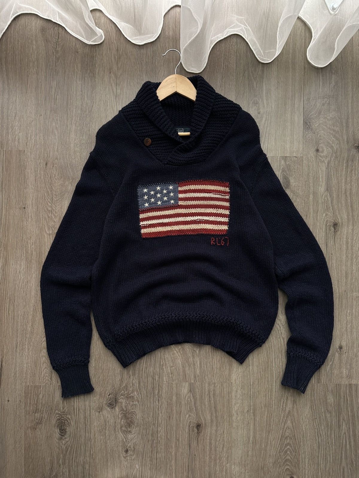 Ralph Lauren USA Flag America Navy Sweater RL 67 100% cotton 2024 size Small