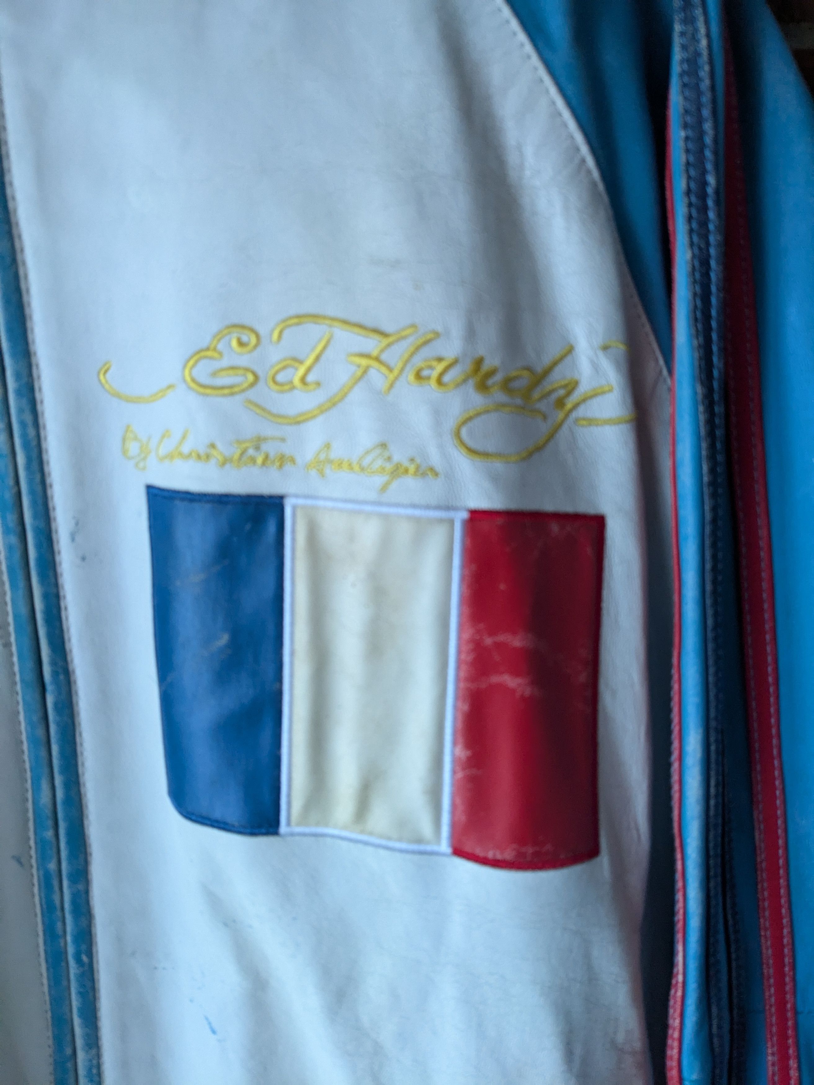 Ed Hardy ED HARDY "FRANCE" LEATHER TRACK JACKET Size US L / EU 52-54 / 3 - 8 Thumbnail