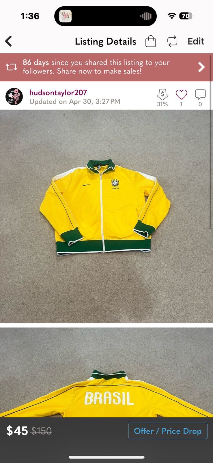 Nike Nike brazil soccer sweatshirt Size US S / EU 44-46 / 1 - 2 Thumbnail