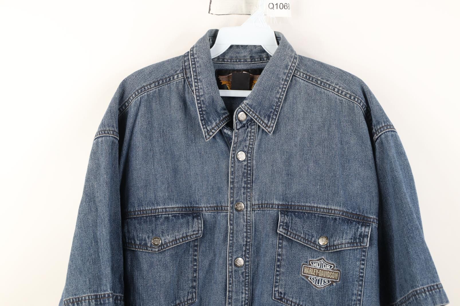 Harley Davidson Vintage 90s Harley Davidson Denim Jean Button Shirt Blue Size US XL / EU 56 / 4 - 2 Thumbnail