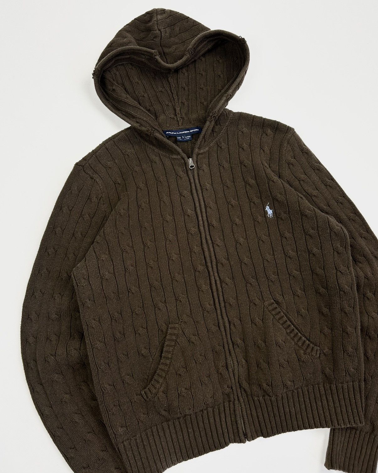Ralph Lauren Sport Vintage Ralph Lauren Knitted Zip Hoodie Sweater Rare Bronw Size L / US 10 / IT 46 - 2 Thumbnail