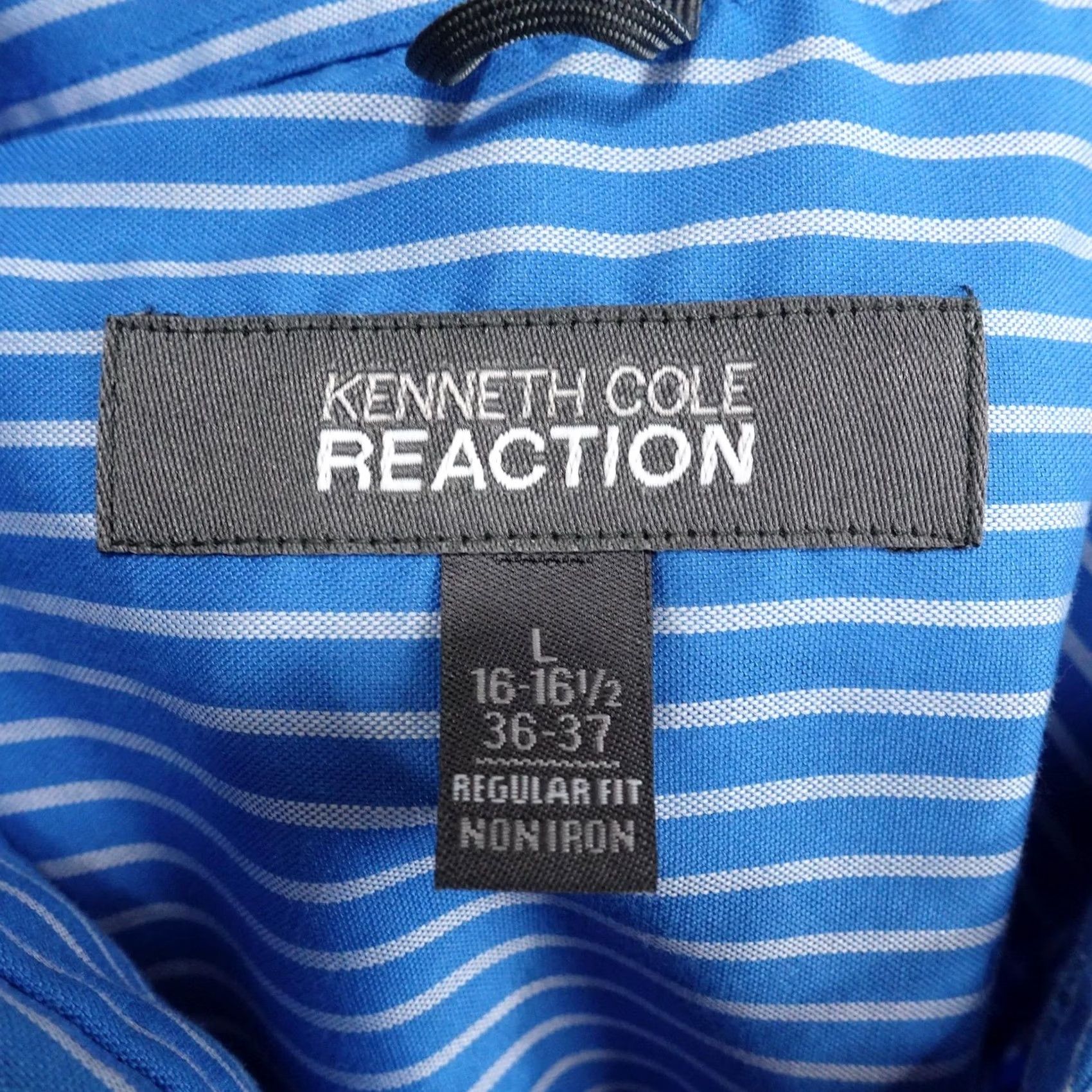 Kenneth Cole Kenneth Cole Reaction Dress Shirt Mens L 16-16.5 36/37 Blue Striped Non-Iron Regular Fit Button-Down Collar Shirt Size 42R - 6 Thumbnail