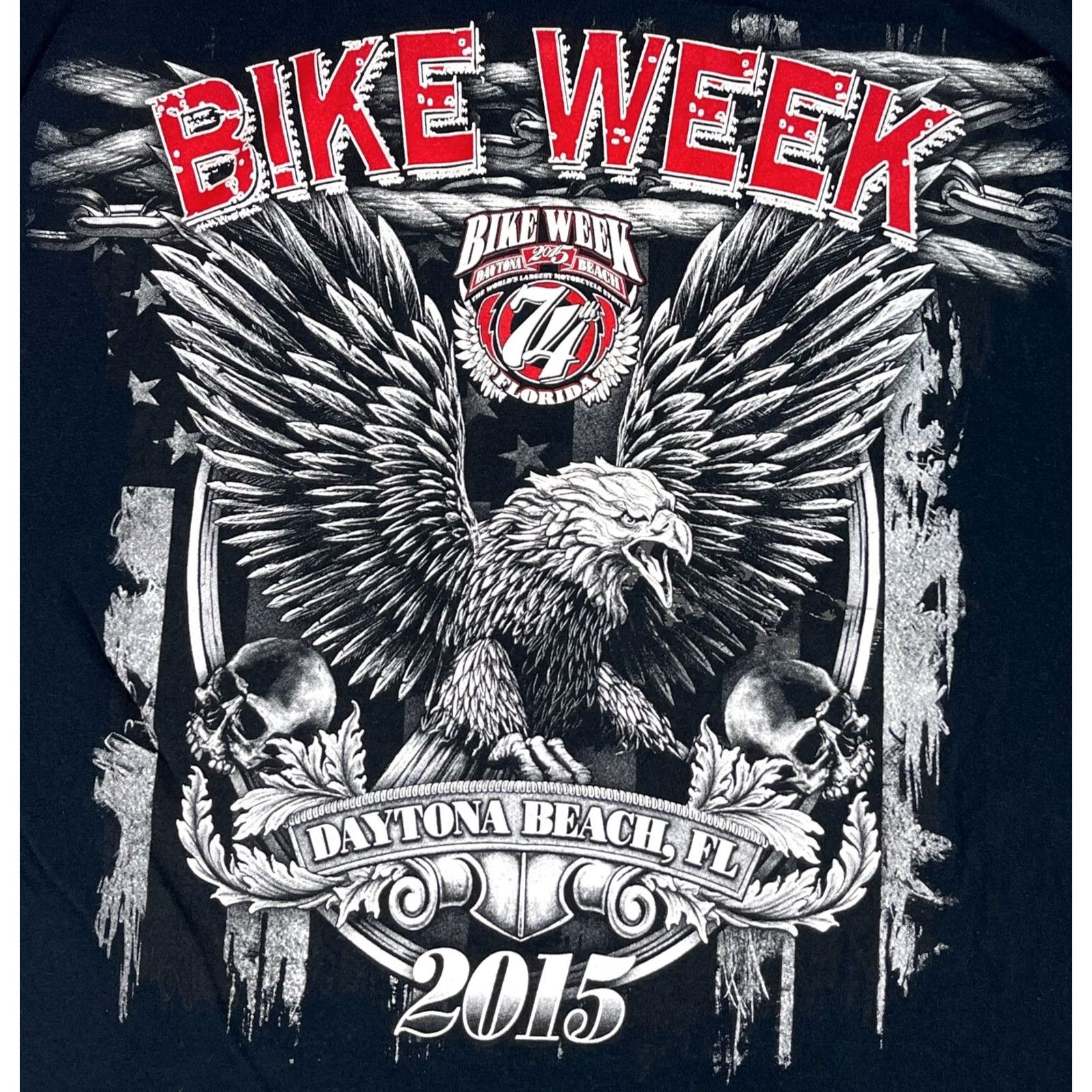 Fruit Of The Loom 2015 Daytona Beach, FL 74th Bike Week T-Shirt Double-Sided Sz XL Motorcycle Men's XL Black Cotton Fruit of the Loom Shirt Chil Size US XL / EU 56 / 4 - 3 Thumbnail