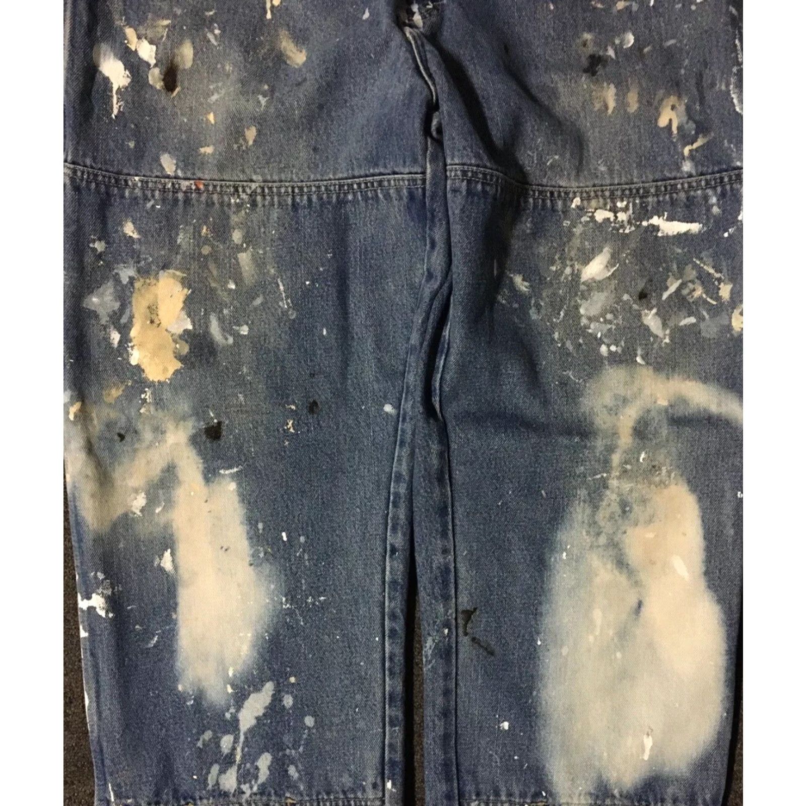 Dickies VINTAGE Dickies Thrashed Faded Distressed Double Knee Paint Jeans 38 Blue Denim Mens Jeans 90s Grunge Biker Work Trucker Destroyed Painted Splatter Size US 38 / EU 54 - 7 Thumbnail