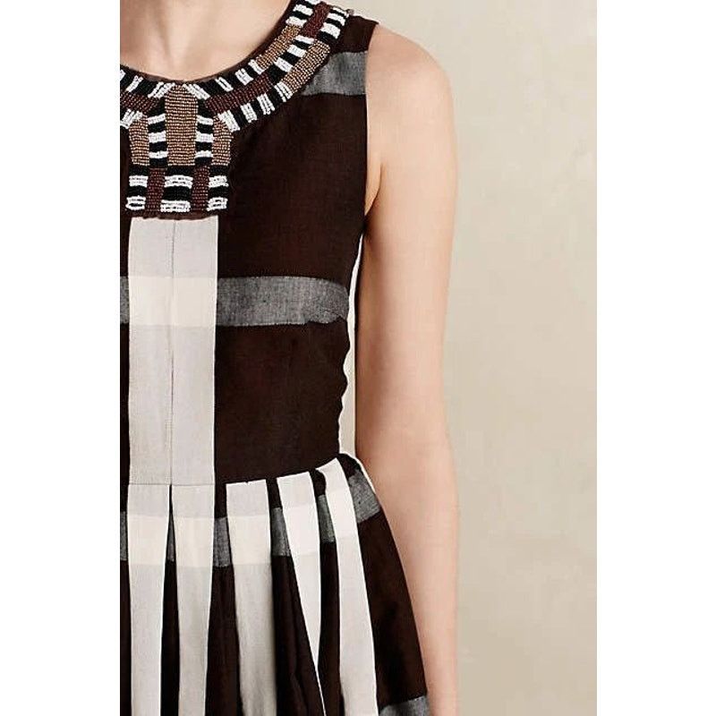 Anthropologie Anthropologie Maeve Beaded Pleated Cotton Fit & Flare Dress Size XS / US 0-2 / IT 36-38 - 3 Thumbnail