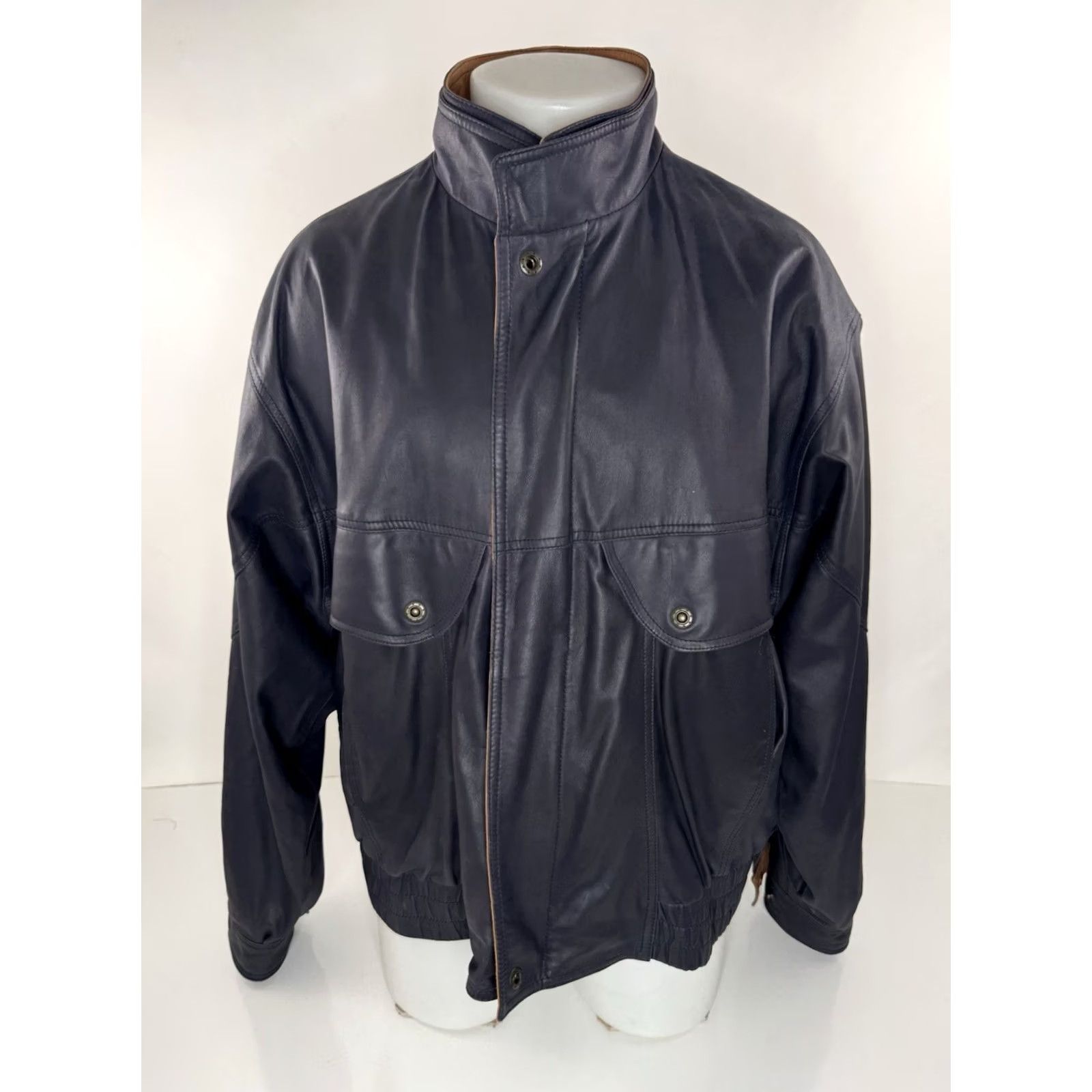 Vintage BORGO ANTICO Bomber Jacket 2 Tone Soft LEATHER Mens 50 Dark Gray / Brown Leather Jacket Mens Bomber 50 EXCELLENT Size US M / EU 48-50 / 2 - 2 Thumbnail