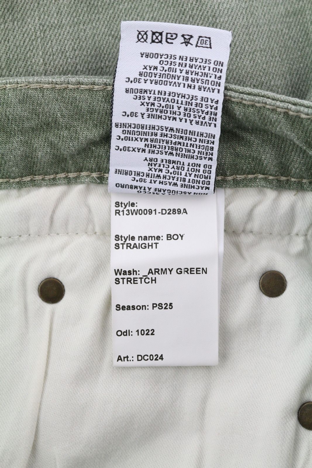 R13 BOY STRAIGHT 30 Cropped Army Green Stretch 84482 Size 30" / US 8 / IT 44 - 10 Thumbnail