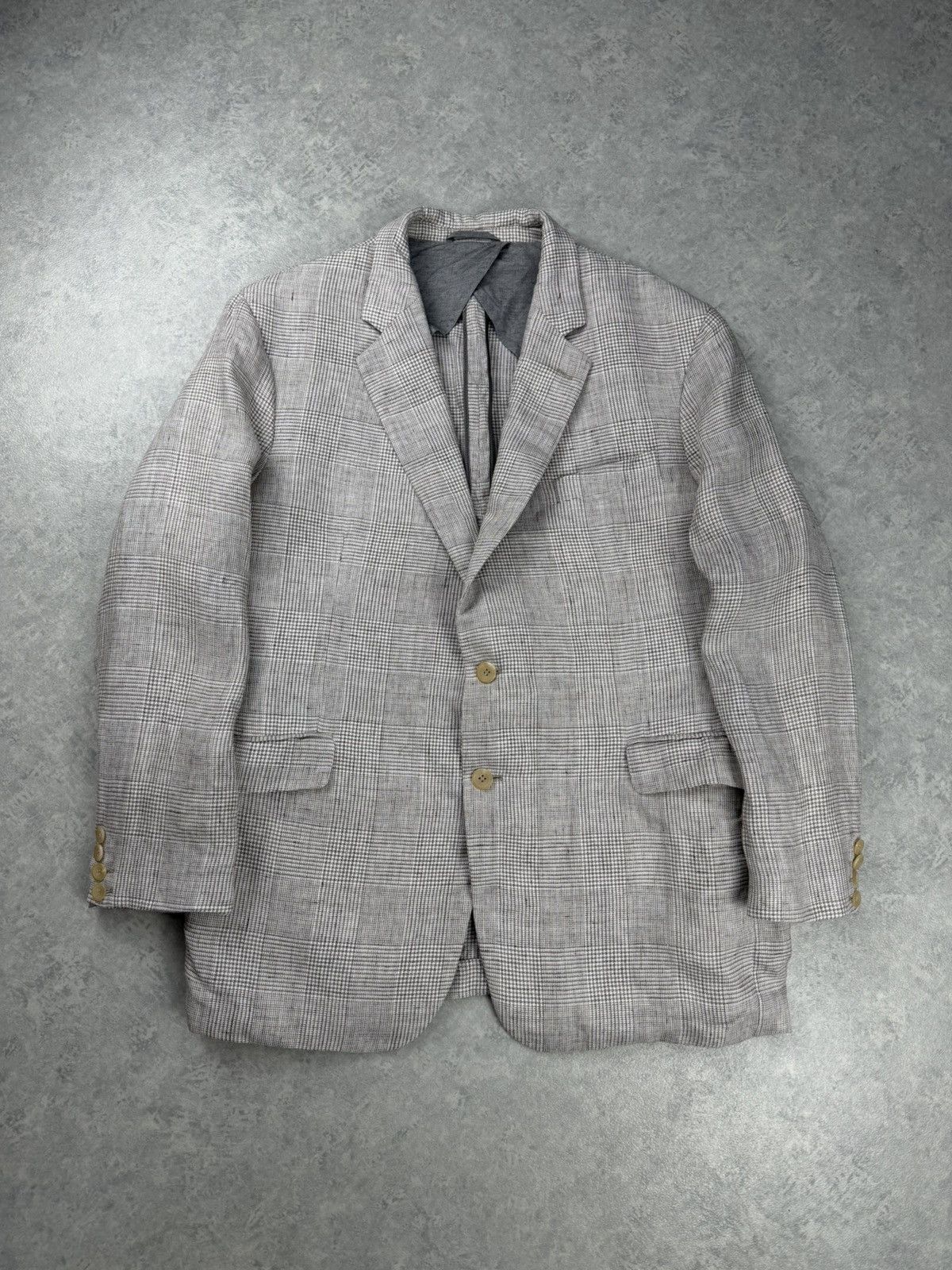 Hackett Hackett Mayfair Linen Blazer Glencheck 48R Beige Size 48R - 1 Thumbnail