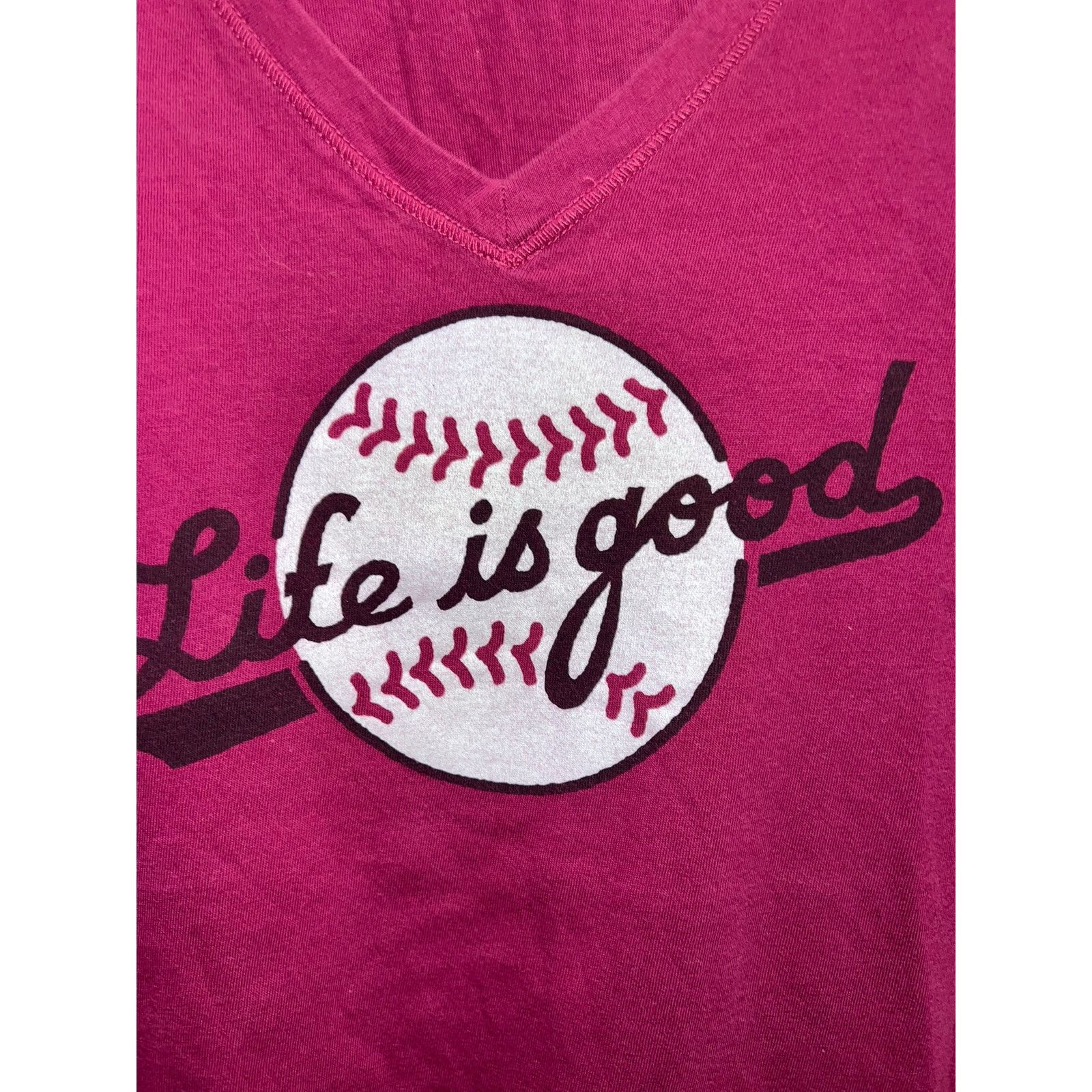 Vintage Womens Life Is Good Baseball Shirt Purple Pink Softball Top Size L / US 10 / IT 46 - 3 Thumbnail