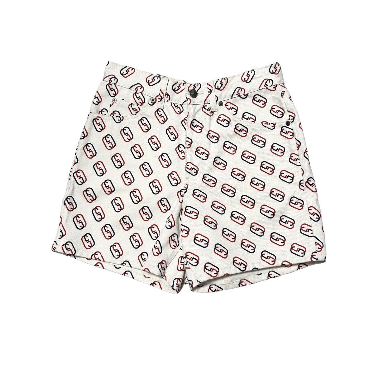 image of New Gucci Monogram Twill Cotton Shorts Size 30 in Cream, Men's