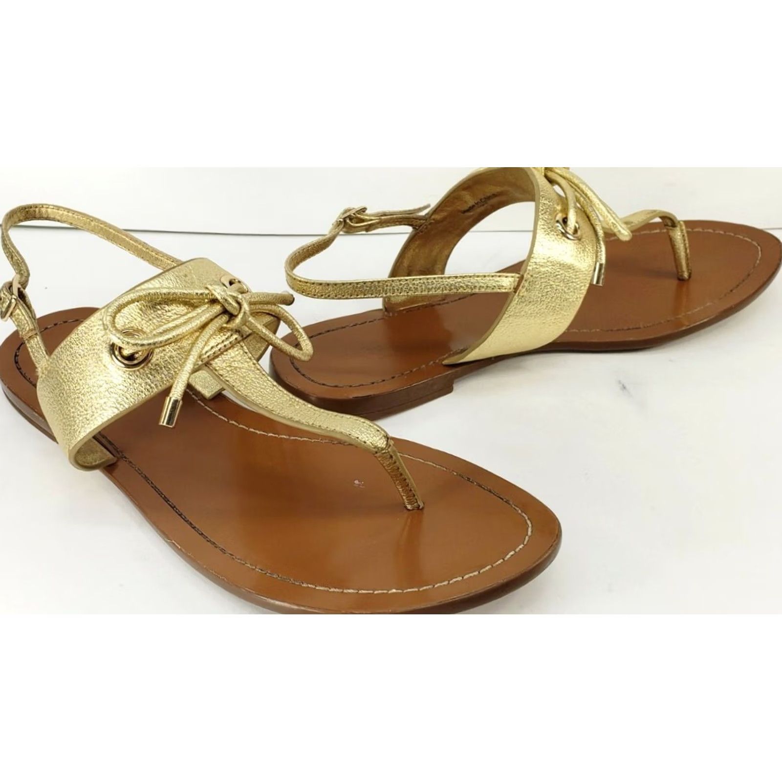Vintage Kate Spade New York Gold Slingback Flat Sandal Bow Crossover Toe-Post Women 10M Size US 10 / IT 40 - 2 Thumbnail