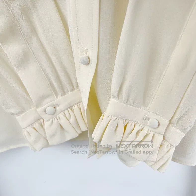 Saint Laurent Paris Saint Laurent Paris Beige Ruffle Long Sleeve Shirt Size XXS / US 00 / IT 34 - 7 Thumbnail