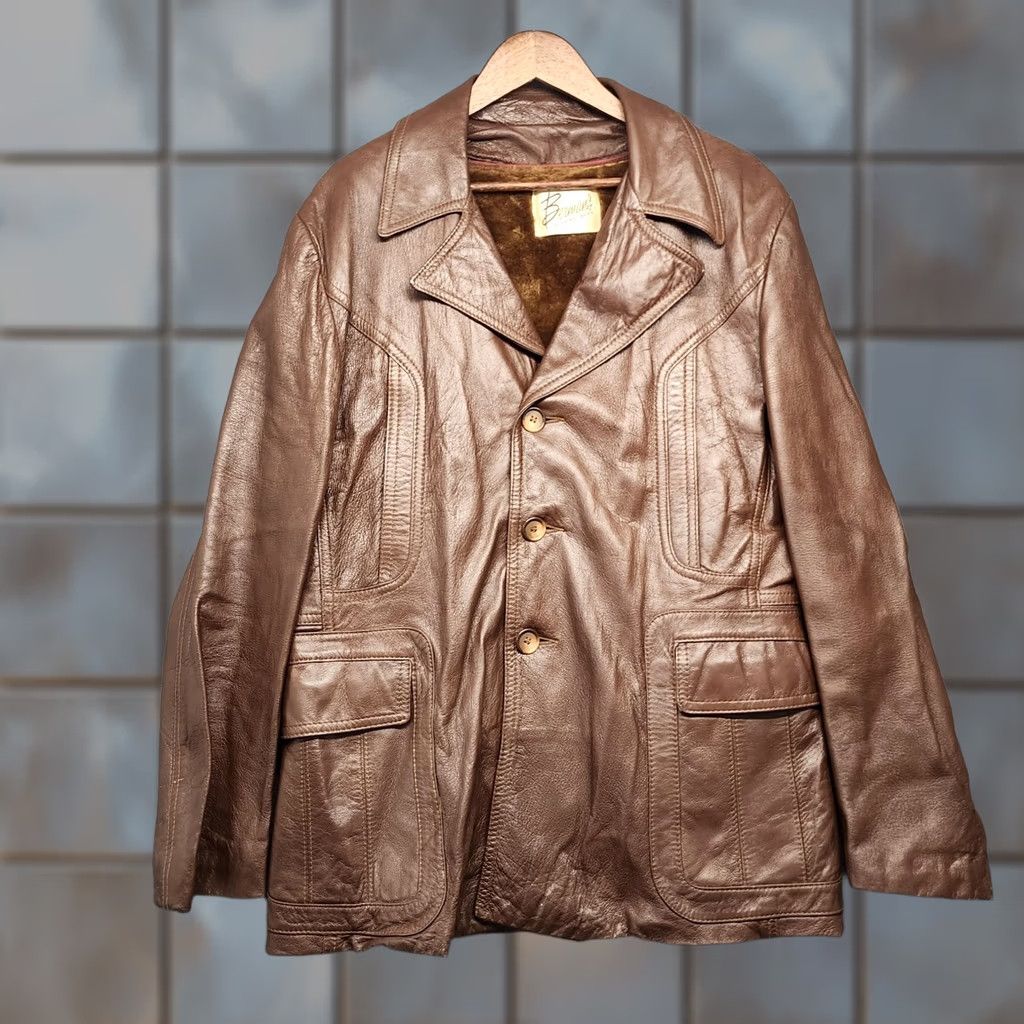 Ben Sherman VINTAGE Bermans Leather Jacket Mens 42 Brown Car Coat Zip Out Faux Fur Liner Coat Mens Brown Leather Jacket Regular 42 Mens Fur Lined overdress Size US XS / EU 42 / 0 - 1 Thumbnail