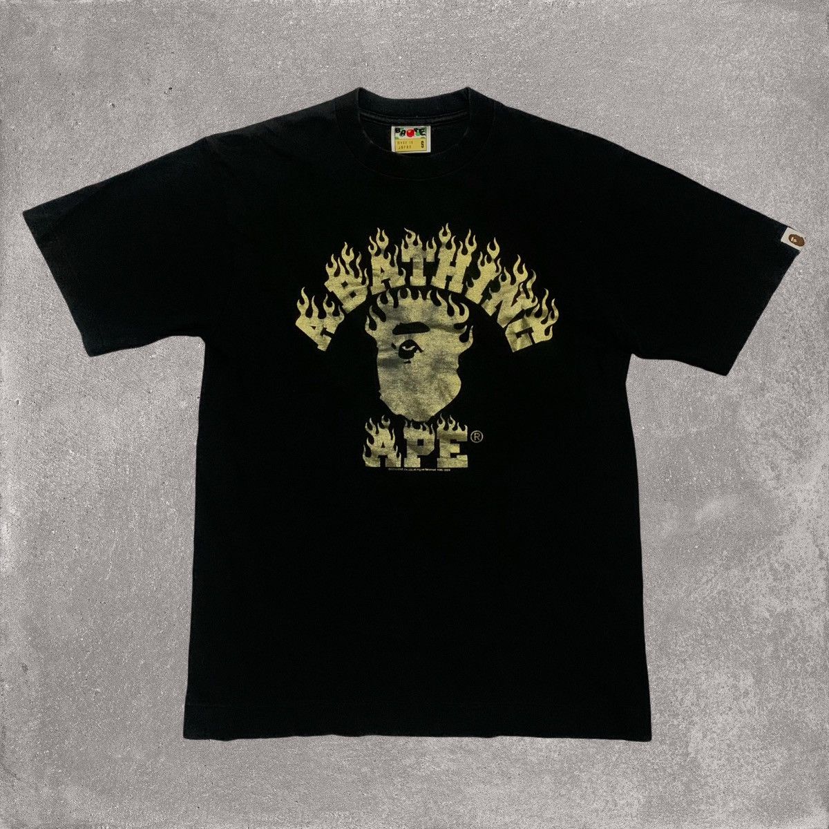 Bape Small College Gold Fire Black Tee A Bathing Ape 2009