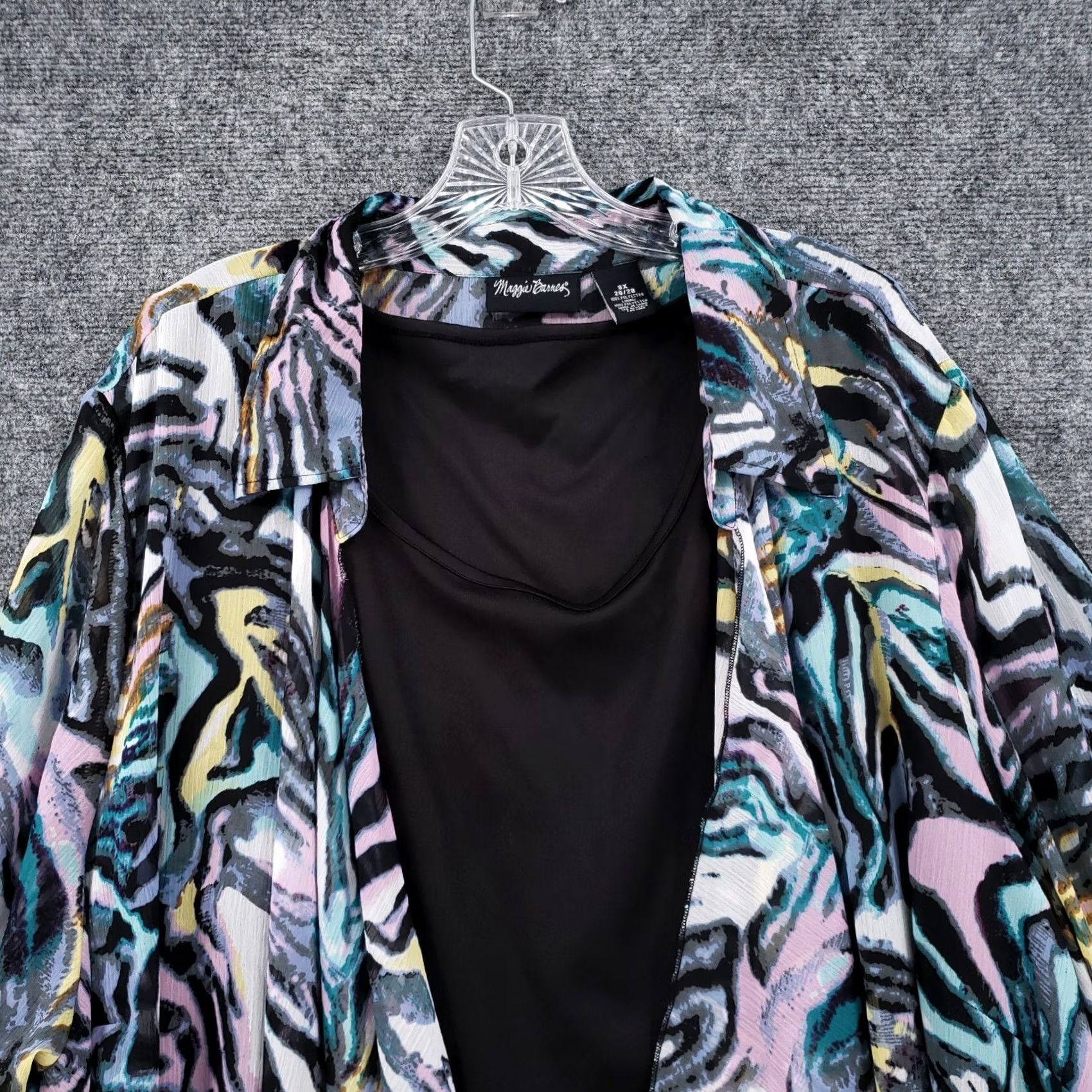 Vintage Maggie Barnes Women Plus Size 3X 26/28 Blue Abstract Cardigan Sweater Open Front Boho Size XXL / US 16-18 / IT 52-54 - 3 Thumbnail