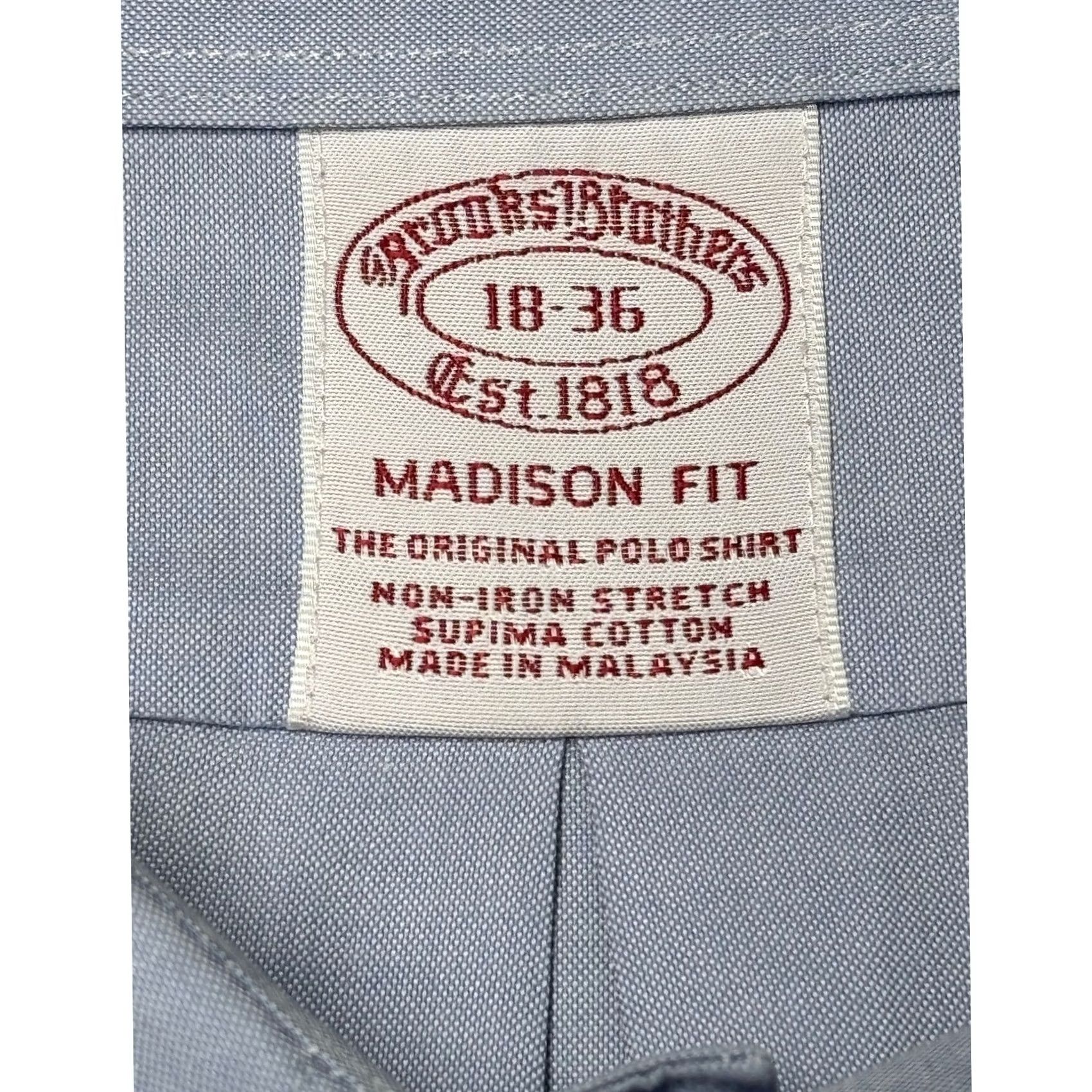 Brooks Brothers Brooks Brothers Madison Fit Shirt Blue Non-Iron Stretch Supima Cotton Dress Shirt Long Sleeve Button-Down Collar Pockets Classic Fit Mens 18 Size US XXL / EU 58 / 5 - 4 Thumbnail