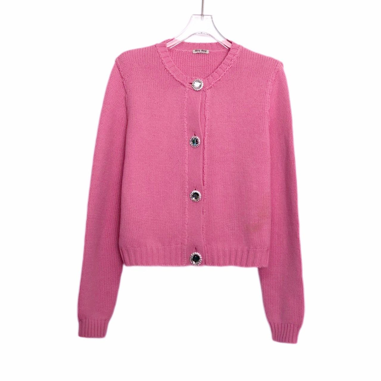 Miu Miu Miu Miu Pink Knit Cardigan with Jewel Buttons K26WX Size S / US 4 / IT 40 - 1 Thumbnail