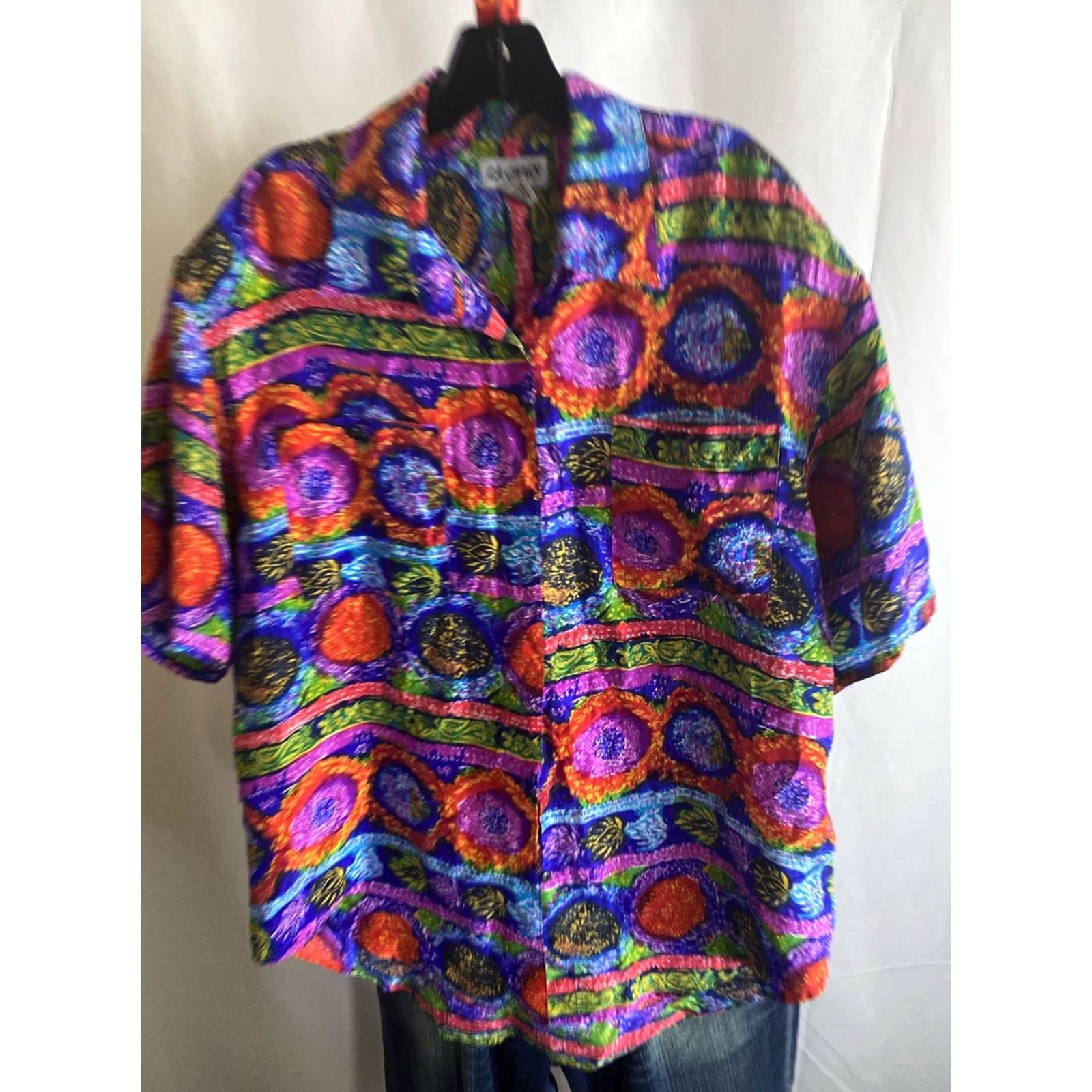Bonobos WOMENS La Chien 100% Silk Artwork Padded Shoulders Shirt Large L Length 33 Size L / US 10 / IT 46 - 4 Thumbnail
