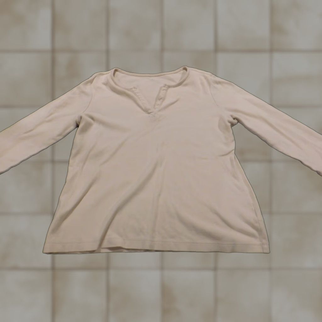 Vintage Kim Rogers Blouse Womens M Beige Crew Neck Pullover Stretch Casual Regular Button Cotton Rayon Yep Comfortable Size M / US 6-8 / IT 42-44 - 1 Thumbnail